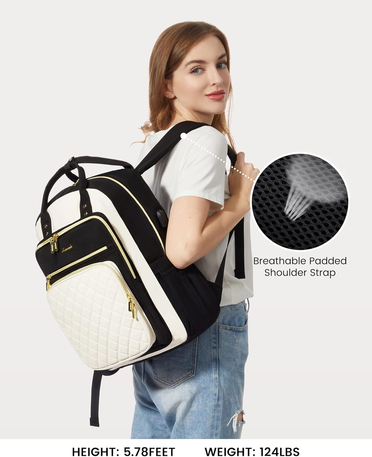 LOVEVOOK Laptop Backpack for Women, Fashion Travel Work Commuter Backpack Purse with USB Port, Lightweight Casual Daypacks, Nurse Teacher College Computer Bag, Fit 15.6" Laptop - D-Black-Purple image number 2