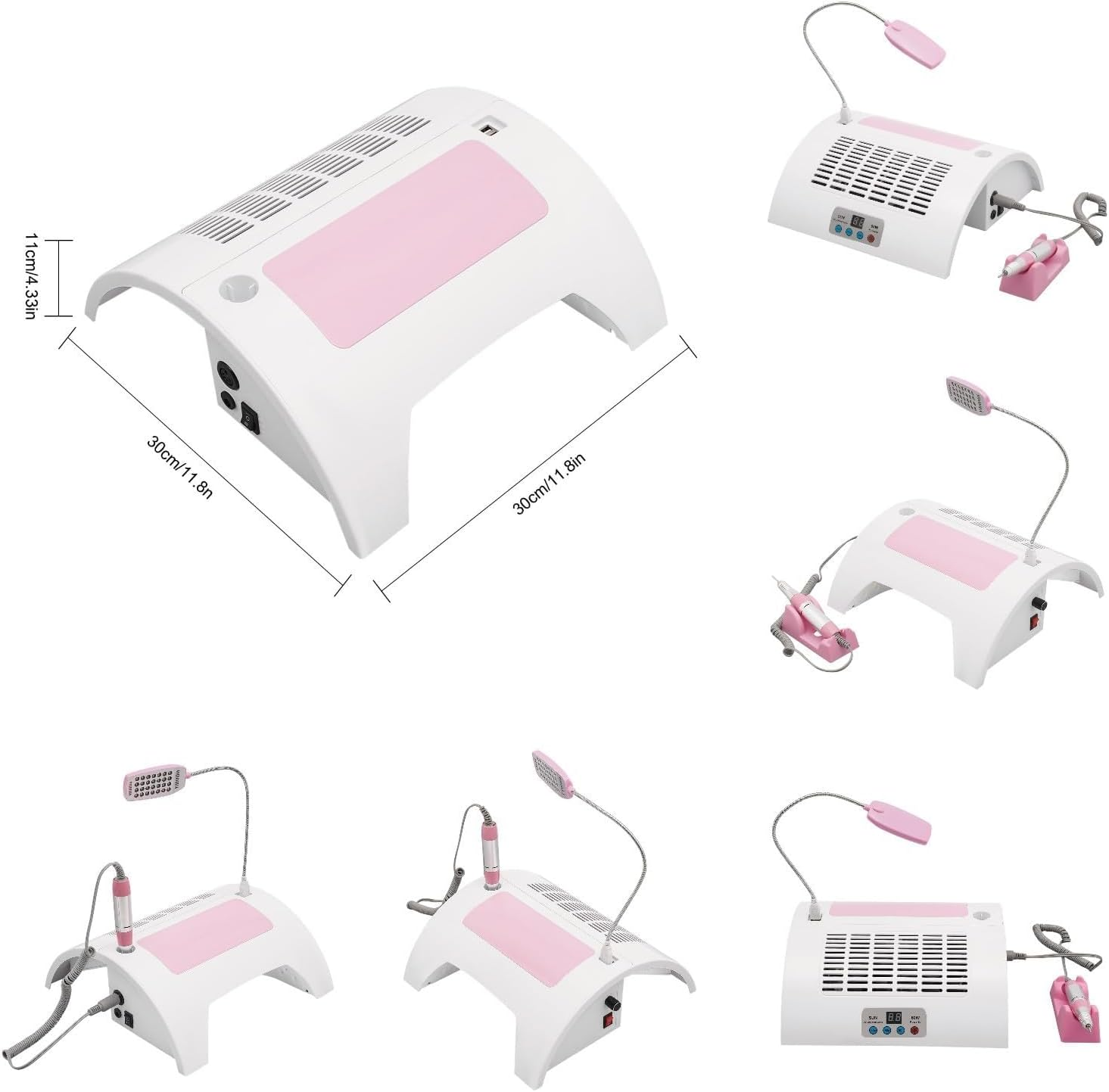 LUOFEISHUN 5-In-1 Manicure Machine, Nail Drill for Polishing, Timing Drying Nail Gel Machine, UV LED Nail Lamp, Nail Dust Collector Dust Vacuum Cleaner, Hand Rest Pillow for Home and Salon image number 1