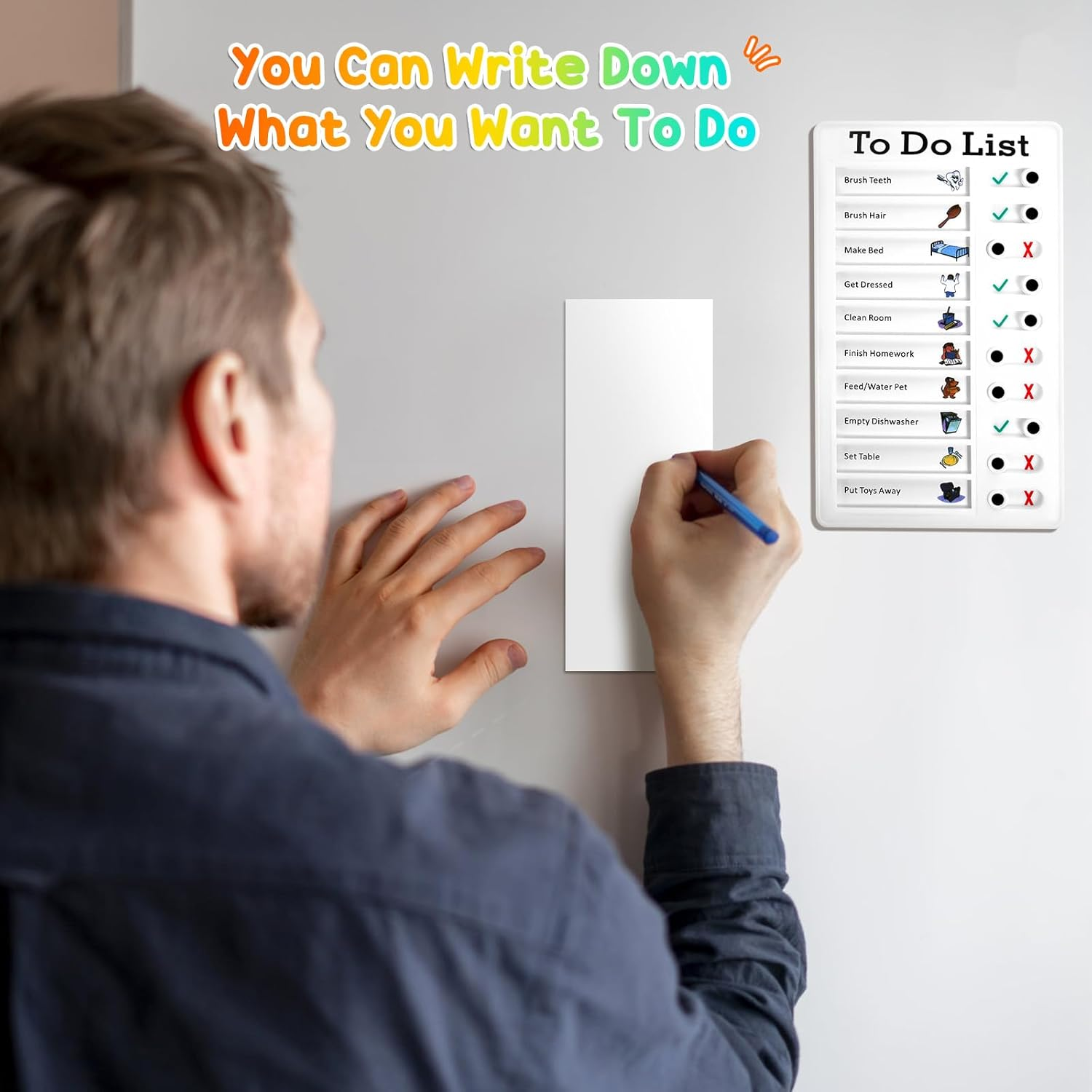 Chore Chart Memo Board 2 Pieces, Portable RV Checklist Board with 10 Blank Cardstock, Detachable Plastic DIY Message for Home Office Travel image number 2