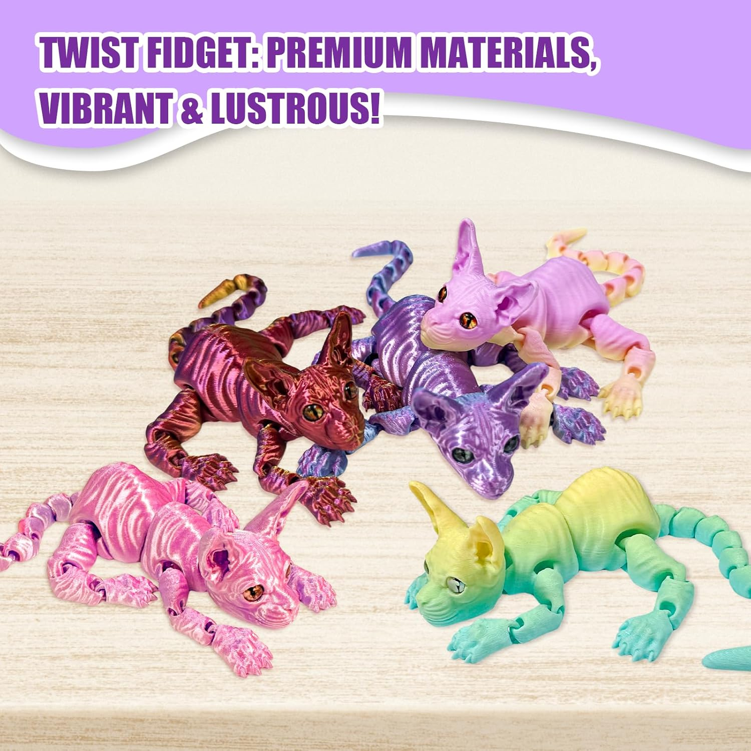 TEAONE 3D Printed Cat, Realistic Cat Figurine for Cat Lovers, Desktop, Bookshelf Decor (22Cm/8.66In, Purple) image number 2