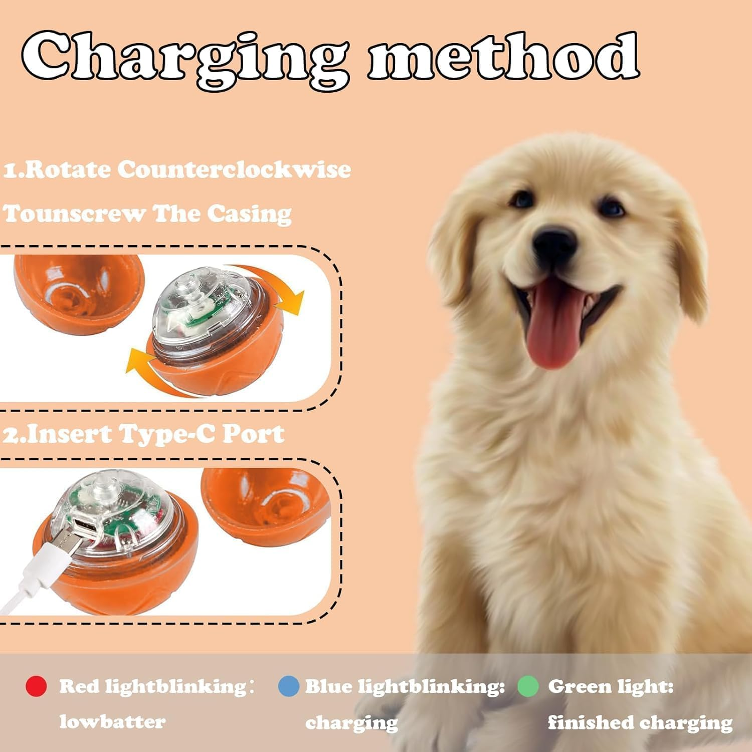 TEKXDD Interactive Dog Ball - Dog Toys, Indestructible Dog Moving Ball, Pet Playthings for Outdoor & Indoor Playtime - Orange image number 5