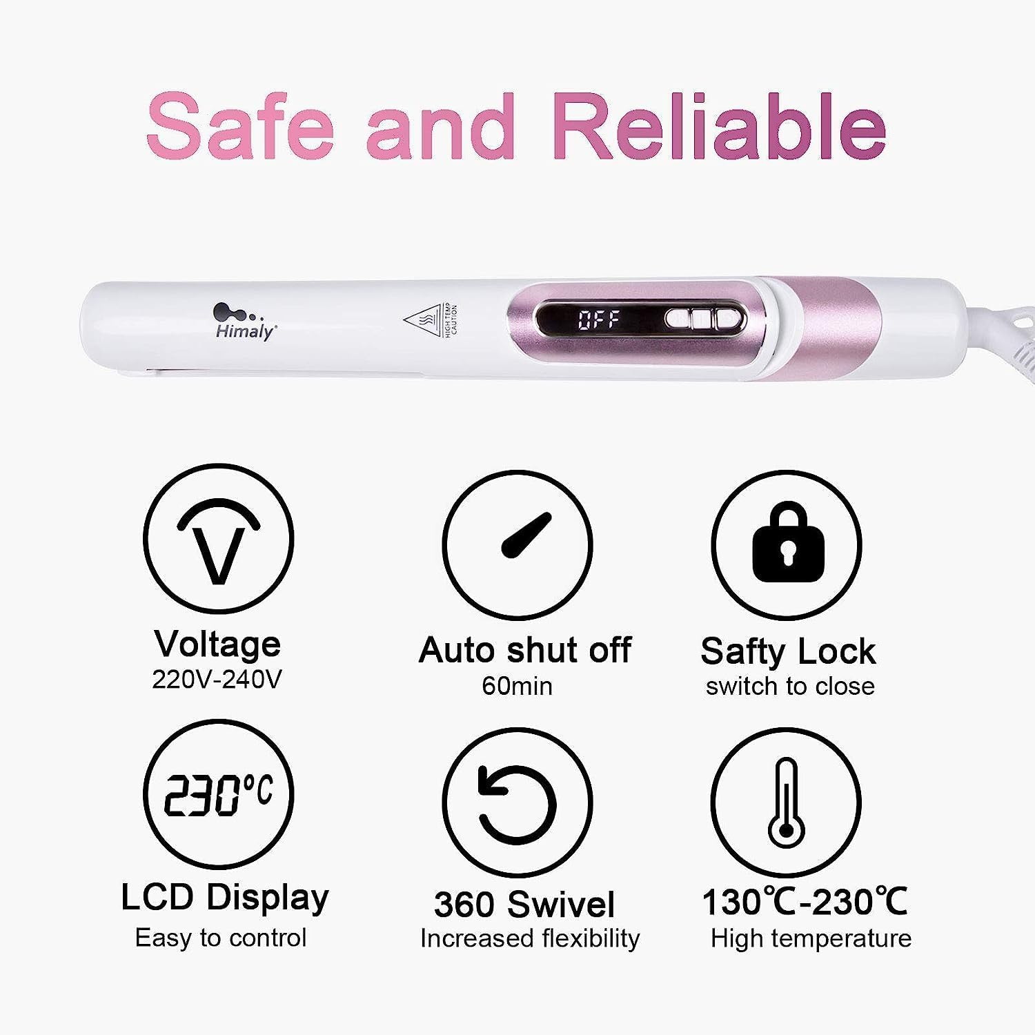 Himaly 2-In-1 Hair Straightener for Straightening and Waves, 6 Temp Settings & 30S Fast Heating, LCD Display, 130&deg;C - 230&deg;C, Suitable for Home and Travel image number 5