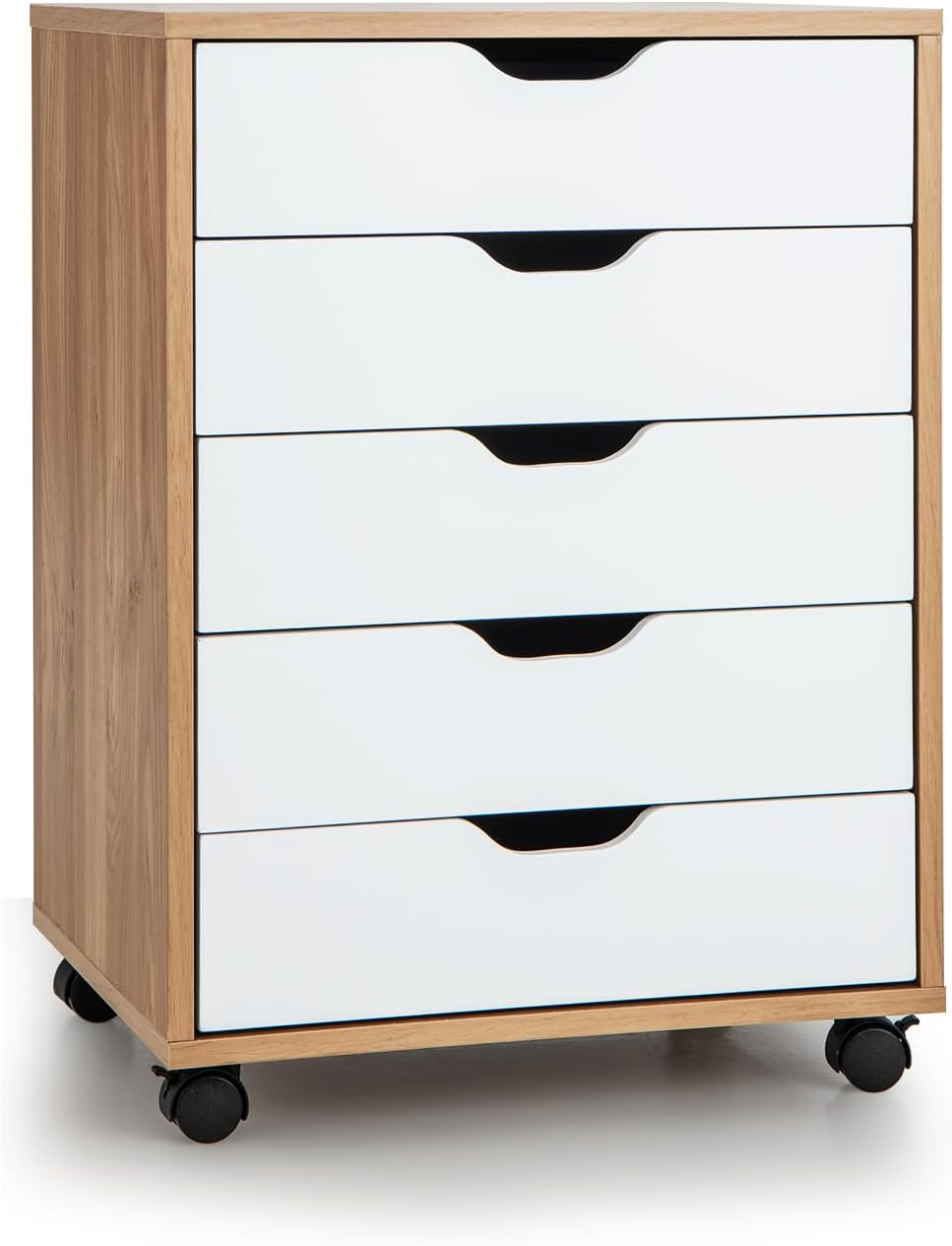 Giantex 5-Drawer Mobile File Cabinet, Side Cabinet File Pedestal W/ 4 Castors, Wood under Desk Drawer, Storage Cabinet Organiser, Compact Chest of Drawers Dresser (White)