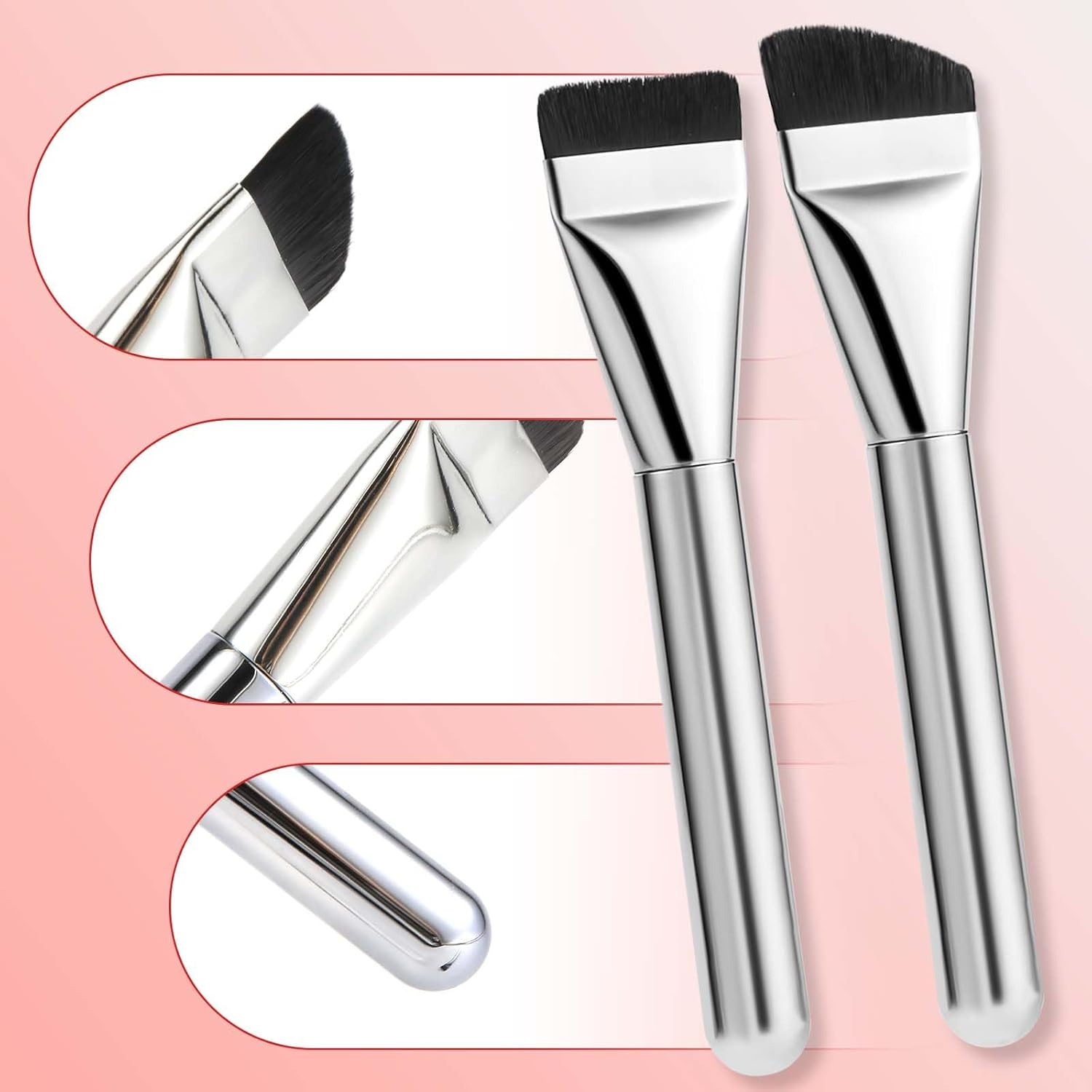 3Pcs Foundation Brush Sets, with Makeup Puff Flat Foundation Angled Small Contoured Makeup Brushes for Blending Liquid Cream Foundation Concealer Applicator Cosmetics Flawless Make up Face Brush Tool image number 3