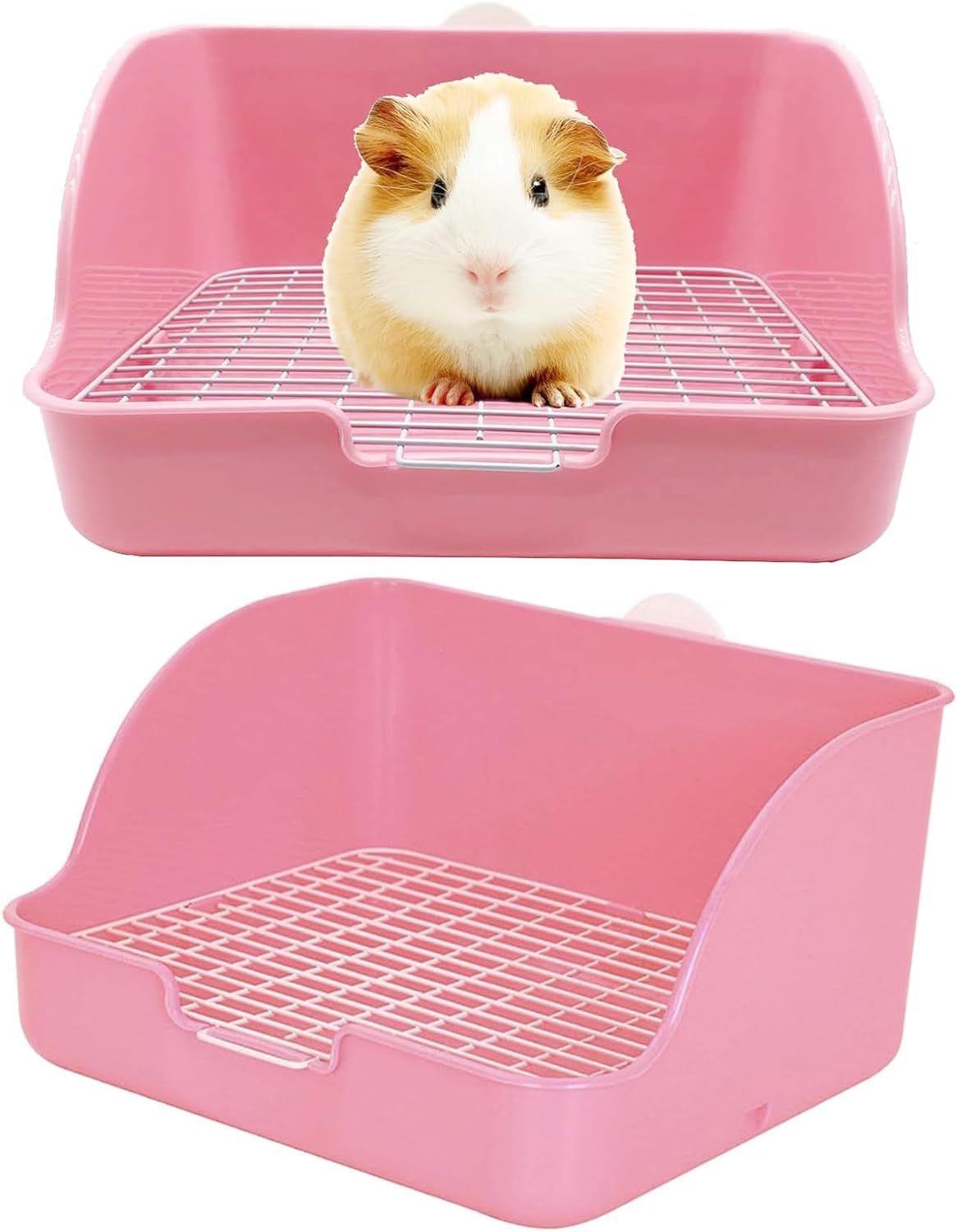 Rabbit Litter Box Toilet, Small Animal Potty Trainer, Plastic Square Cage Box Rat Potty Trainer Corner Grate Litter Bedding Box Pet Pan for Guinea Pigs Chinchilla Ferret Bunny, Easy to Clean (Pink1)