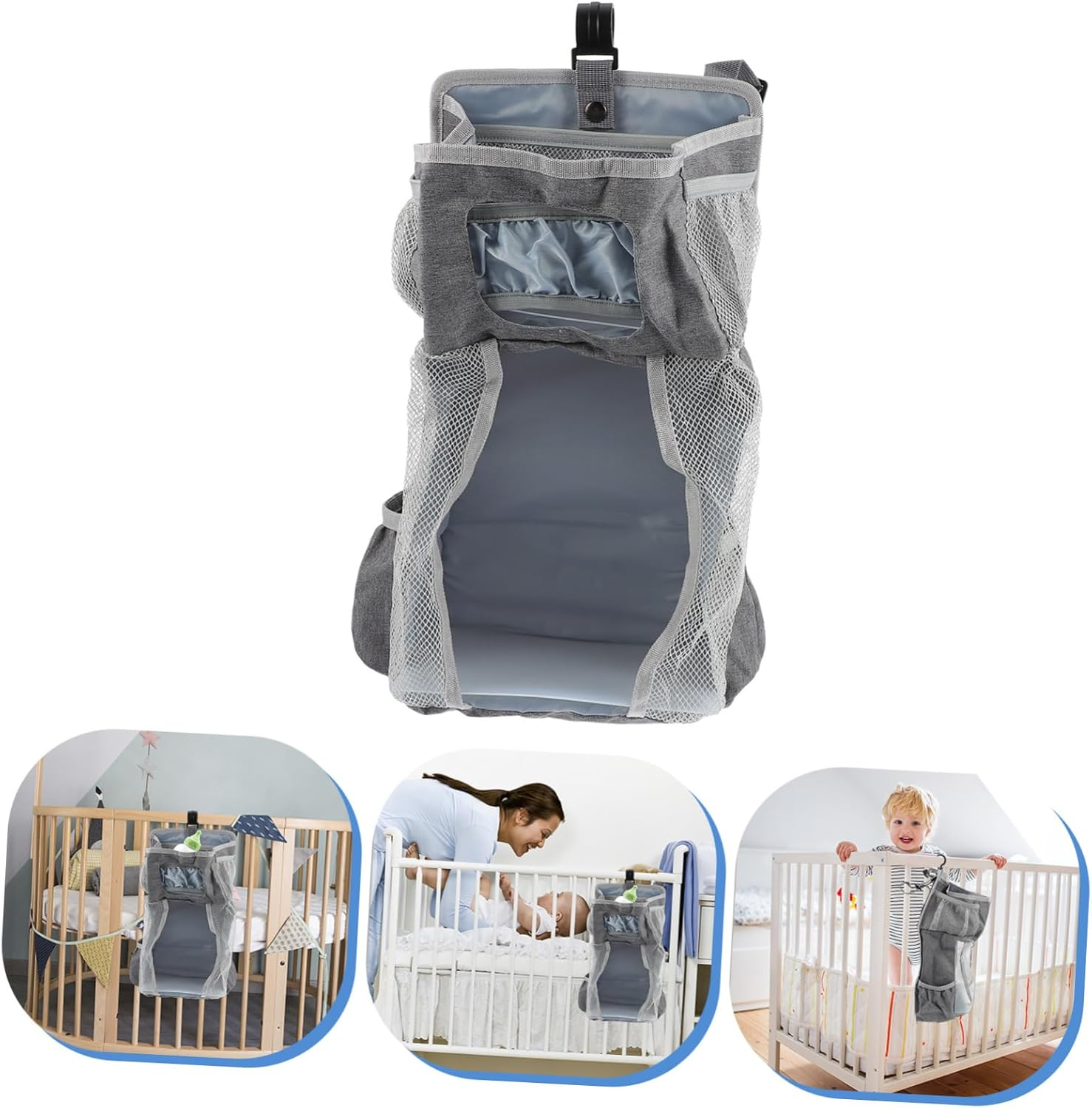 Hanging Diaper Pouch Nappy Storage Organiser for Nursery Toy and Milk Bottle Compartment image number 5