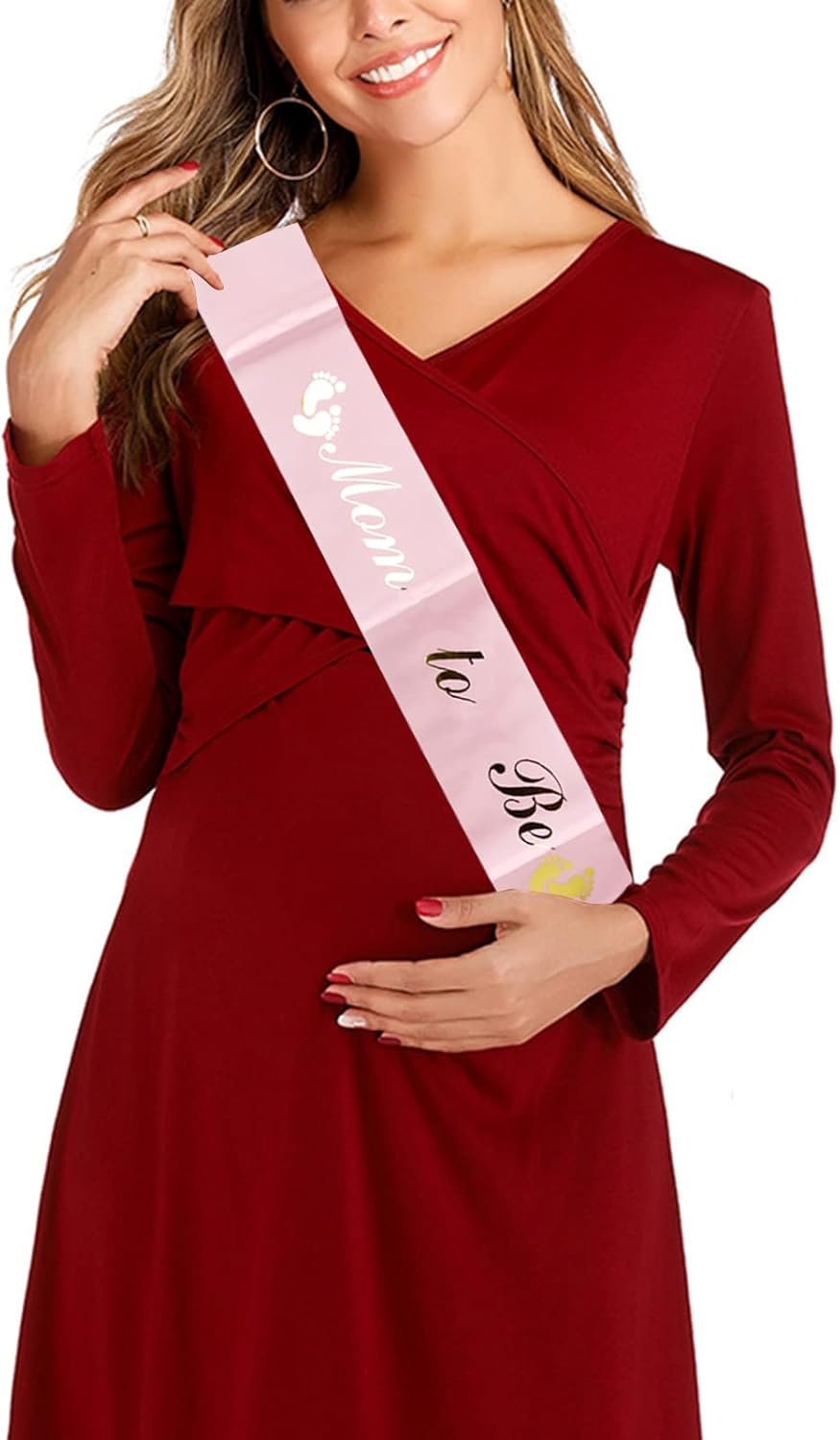 2 Packs Baby Shower Decorations Pink Mom Sash and Dad Tinplate Badge Baby Welcome Party Gifts image number 1