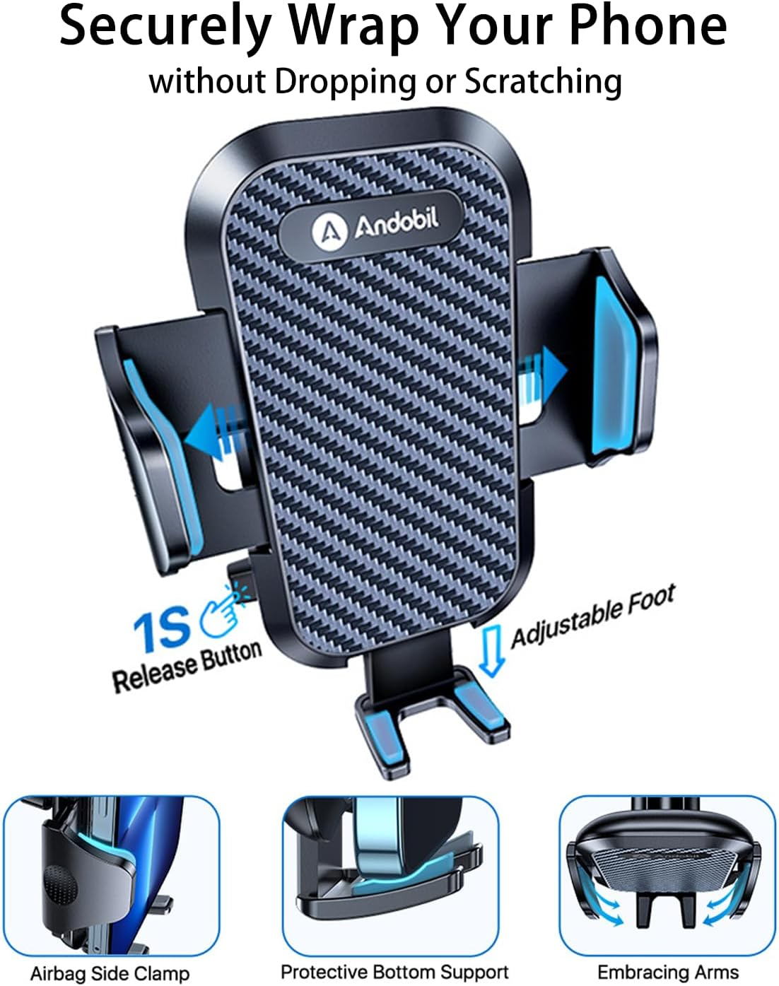 Andobil Phone Holder for Car, 2021 Upgraded [Powerful Suction & Adjustable] Long Arm Powerful Stickiness and Sturdy Suction Cup & Air Vent Universal Car Holder Cell Phone Mount Fit with All Phones image number 5