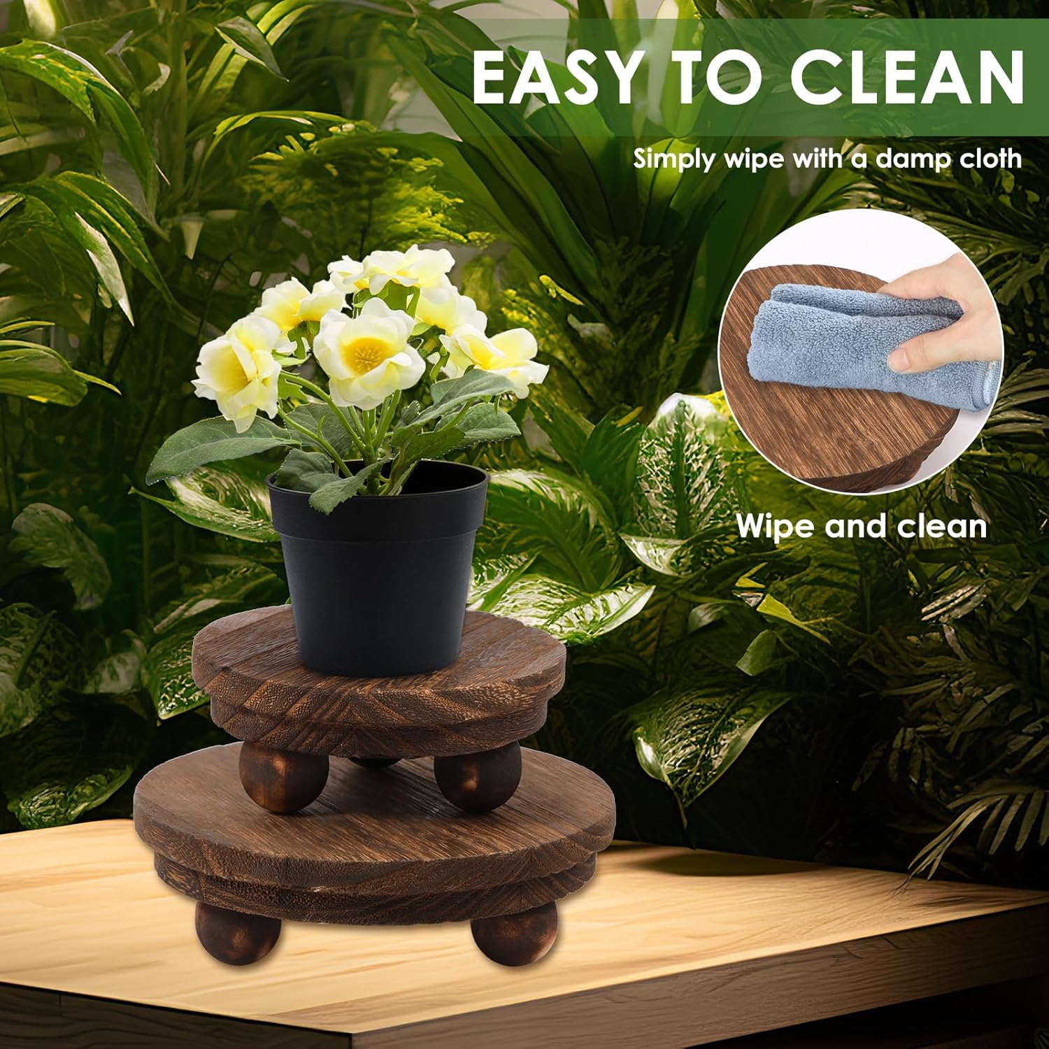 3 Pcs Wood Risers for Decor, Wood Pedestal Stand for Display, round Mini Riser Stand, Tiered Tray Decor Riser, Stackable Wooden Stool Display Stand Flower Pot Holder for Indoor Outdoor (Brown) image number 6