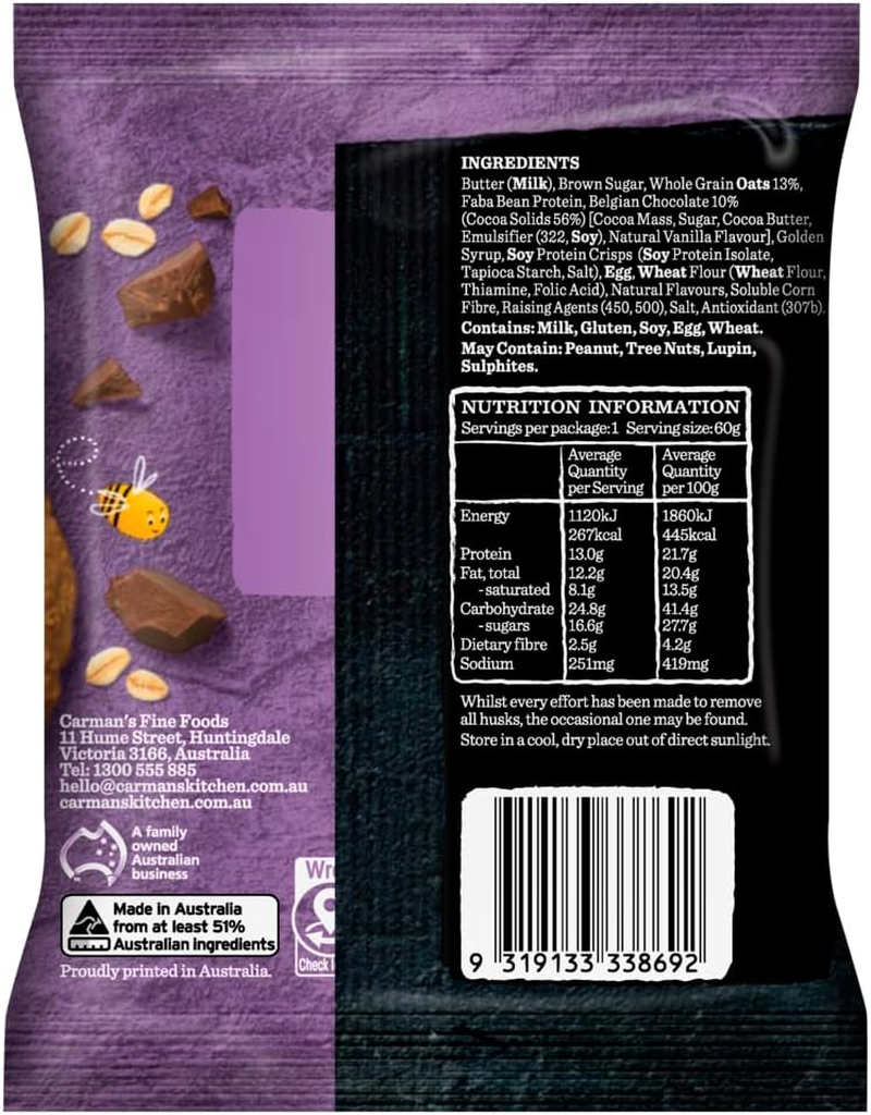 Carman'S Belgian Choc Protein Cookie - 12 X 60G (Pack of 12) image number 4