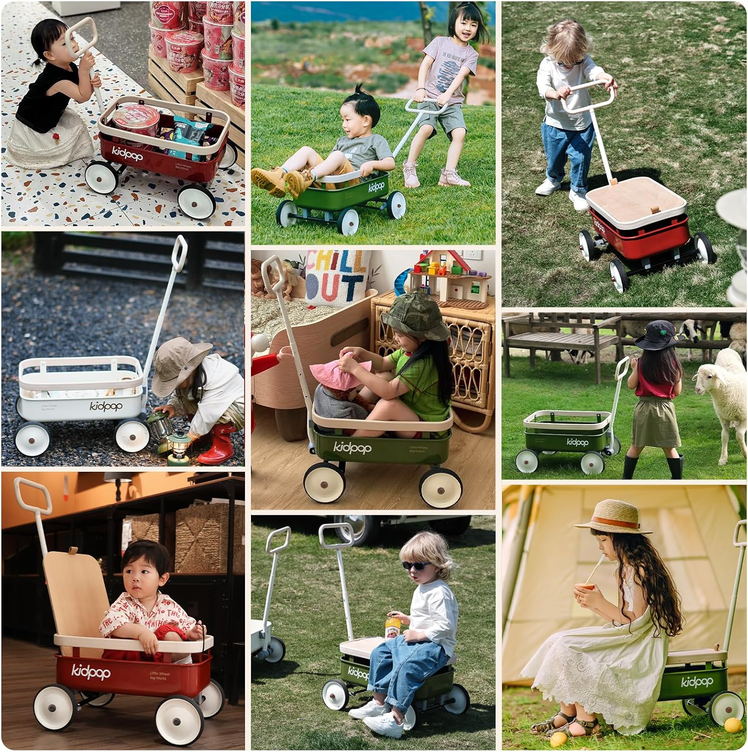 Pula-Wild 3-In-1 Kids' Pull-Along Wagon Toddlers Push Walker for 2.5-8, Removable Wooden Cover and Adjustable Handlebar, Birthday Gifts Max Weight 33 Lbs (White) image number 4