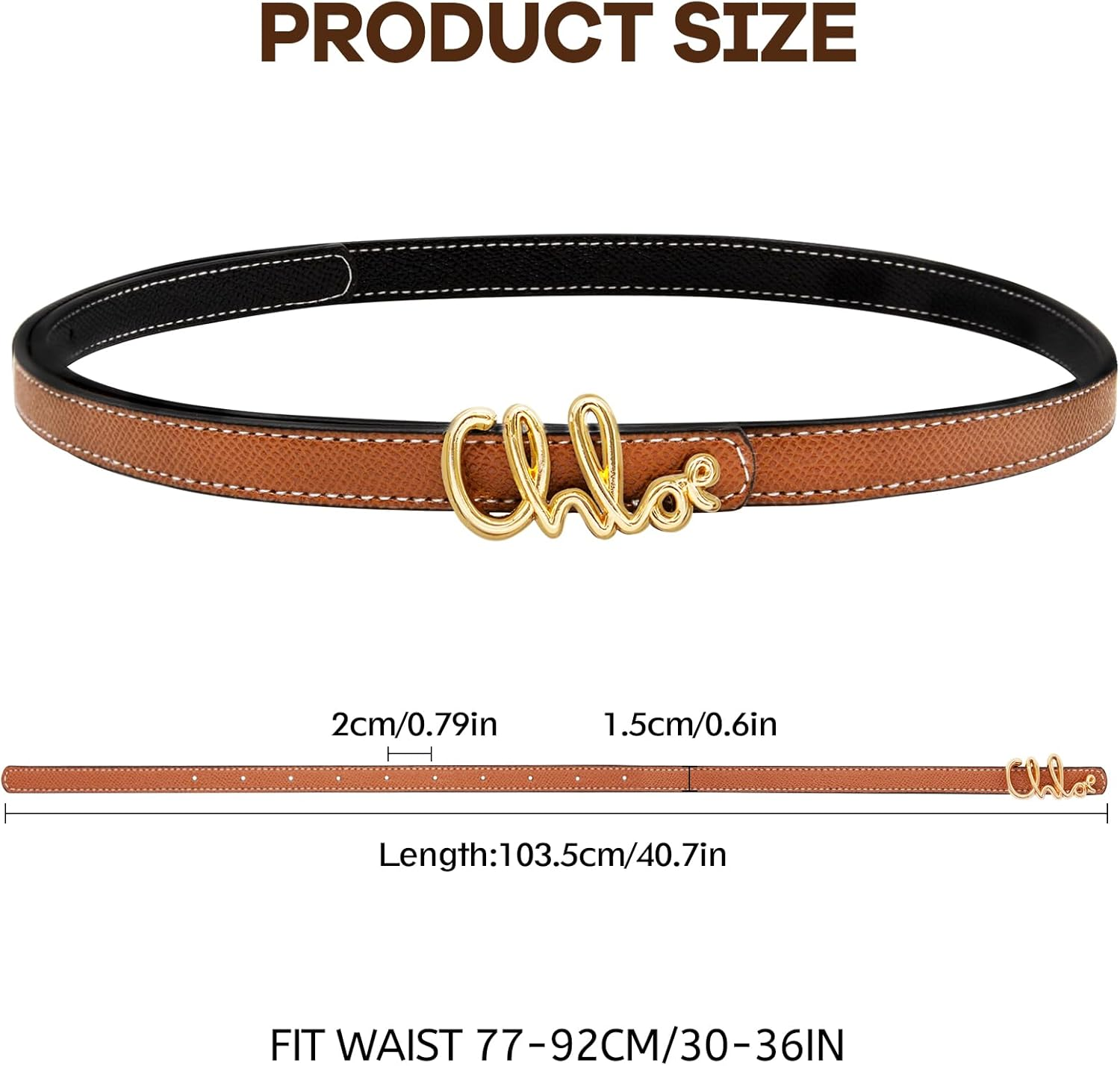 LJCZKA Women Skinny Reversible Belts for Jeans Dress Coats,Adjustable Thin Waist Leather Belt for Ladies with Gold Buckle image number 3