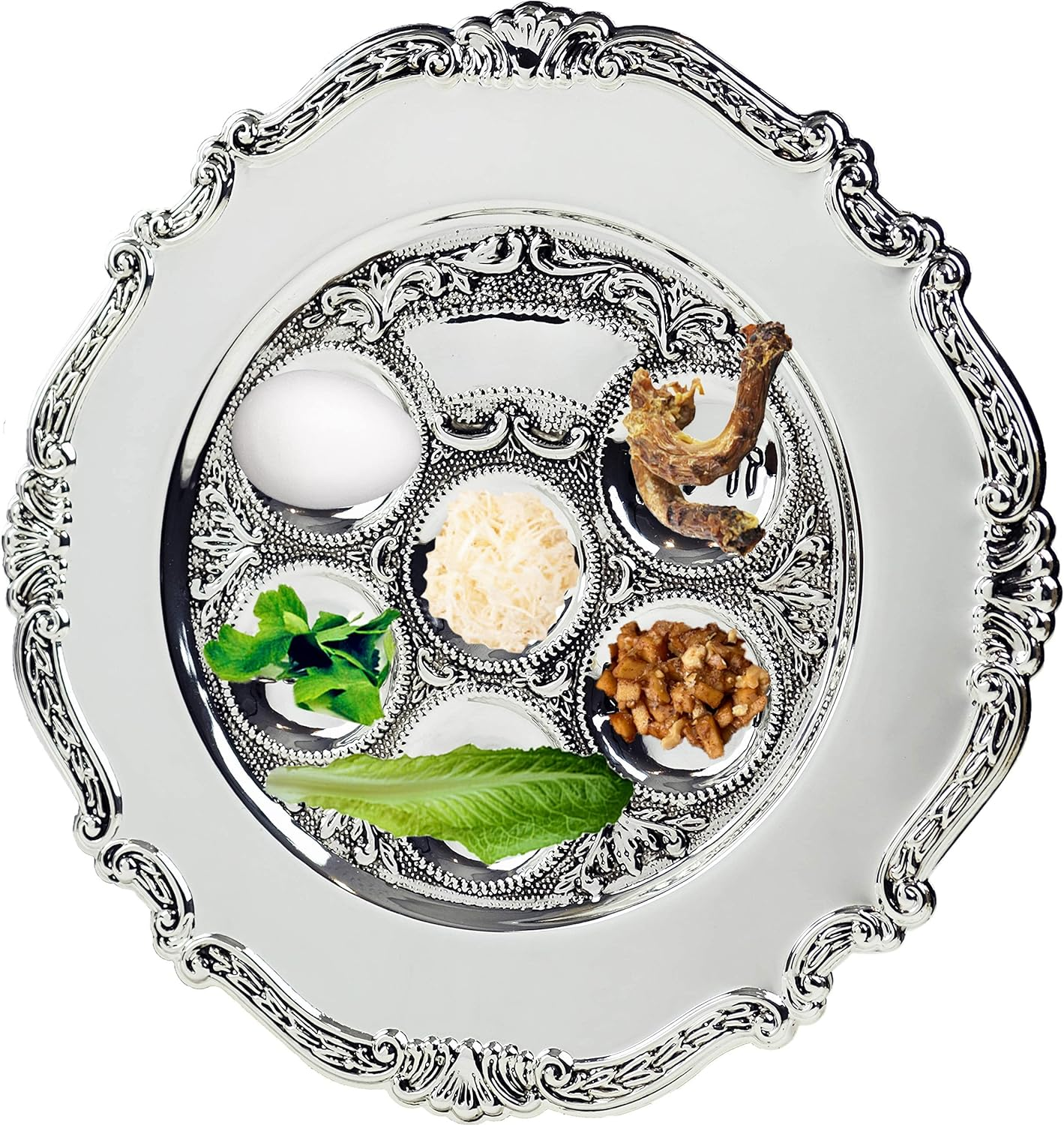 The Dreidel Company Lowest Priced Traditional Passover Seder Plate 12" (Silver Plated, Single) image number 6