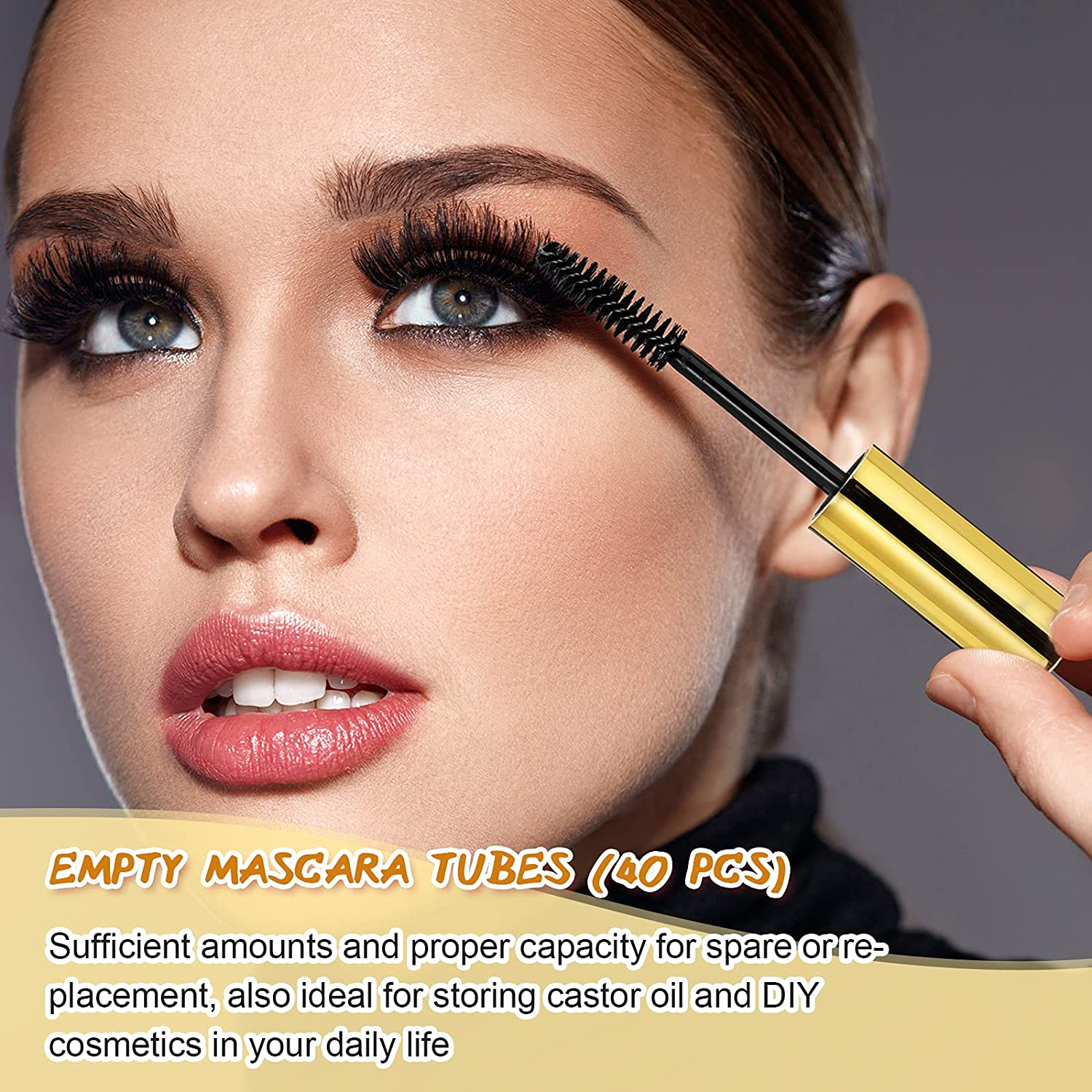 40 Pieces 10 Ml Empty Mascara Tubes Eyelash Wand Refillable Clear Bottles Eyelash Cream Container Bottle with 4 Pieces Transparent Funnels Transferring Castor Oil for DIY Cosmetics (Golden) - Black image number 6
