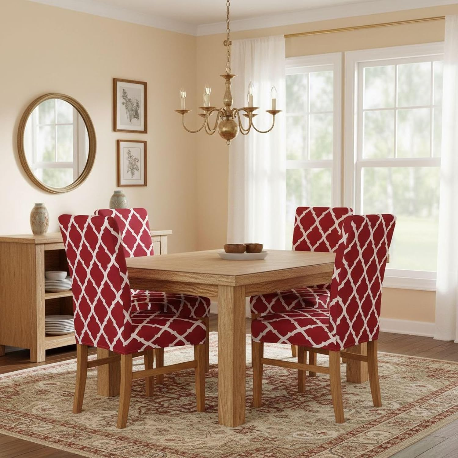Lalluxy Stretchy Parson Chair Slipcovers for Dining Room Chair Seat Covers Chair Protectors for Party Pet Protection Universal Fit Soft Polyester (Set of 6, Quatrefoil Red) image number 1