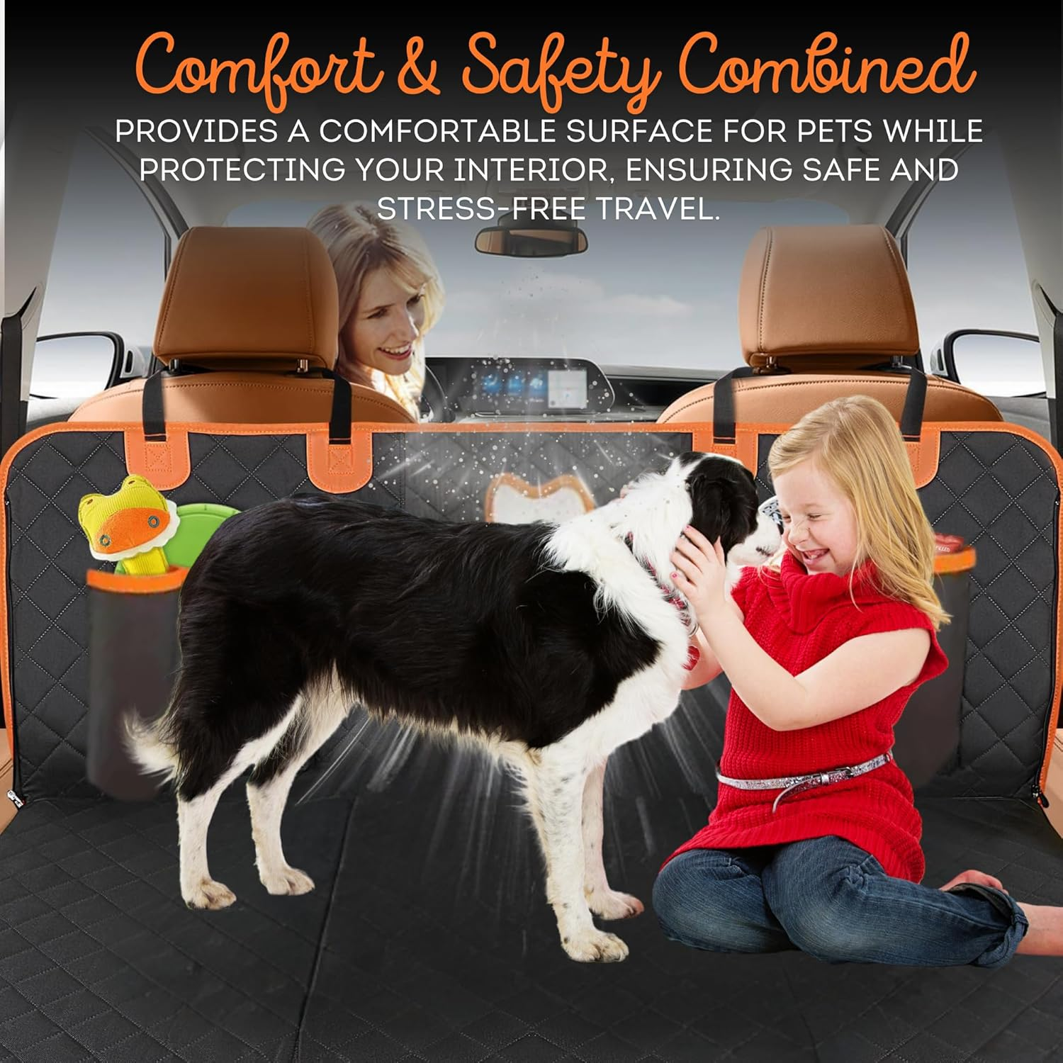 Back Seat Extender for Dogs, Hard Bottom Dog Hammock for Car with Mesh Vision Window | Waterproof, Dog Car Seat Cover Includes Carry Bag - Foldable & Easy to Store Compatible with Cars SUV & Trucks image number 1