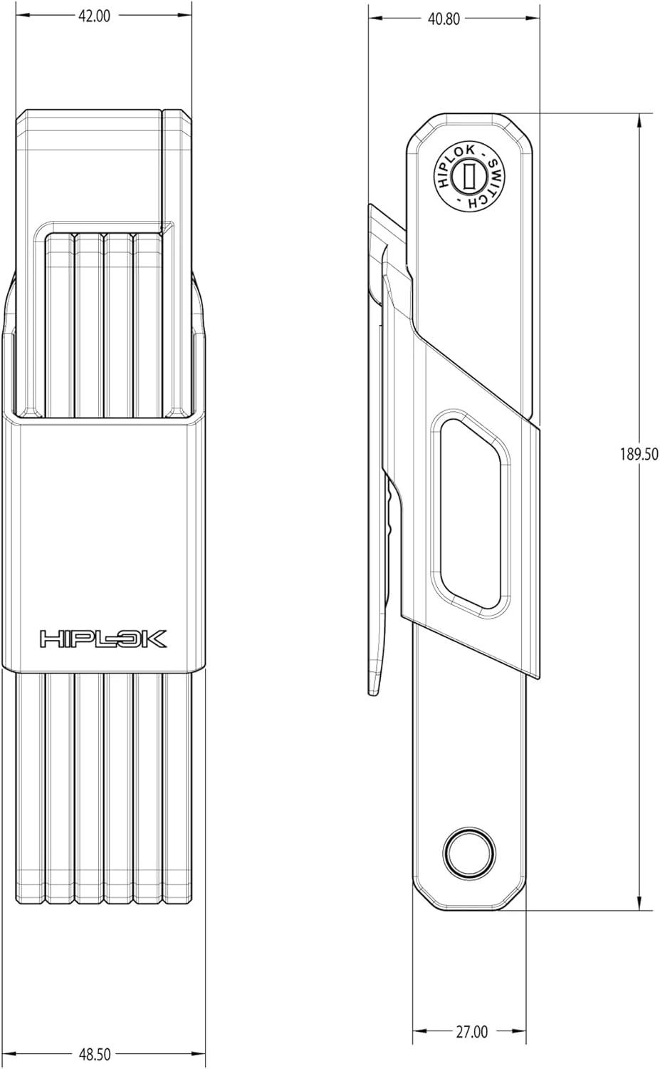 Hiplok Switch Folding Lock Unisex All Black L X W 2.7 Cm X 90 Cm