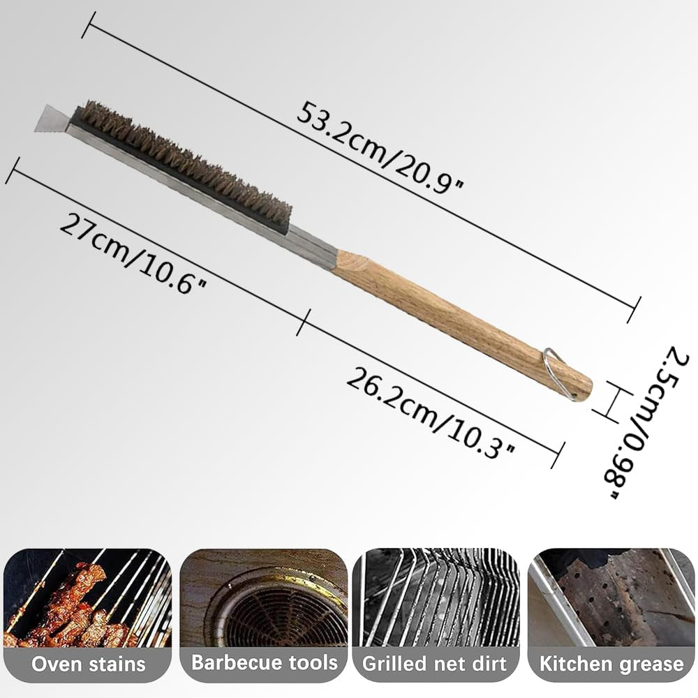 Pizza Oven Brush - Wooden Handle BBQ Brush, Pizza Stone Cleaning Brush with Scraper, Versatile Kitchen & Outdoor Bake Tool for Easy Maintenance image number 1