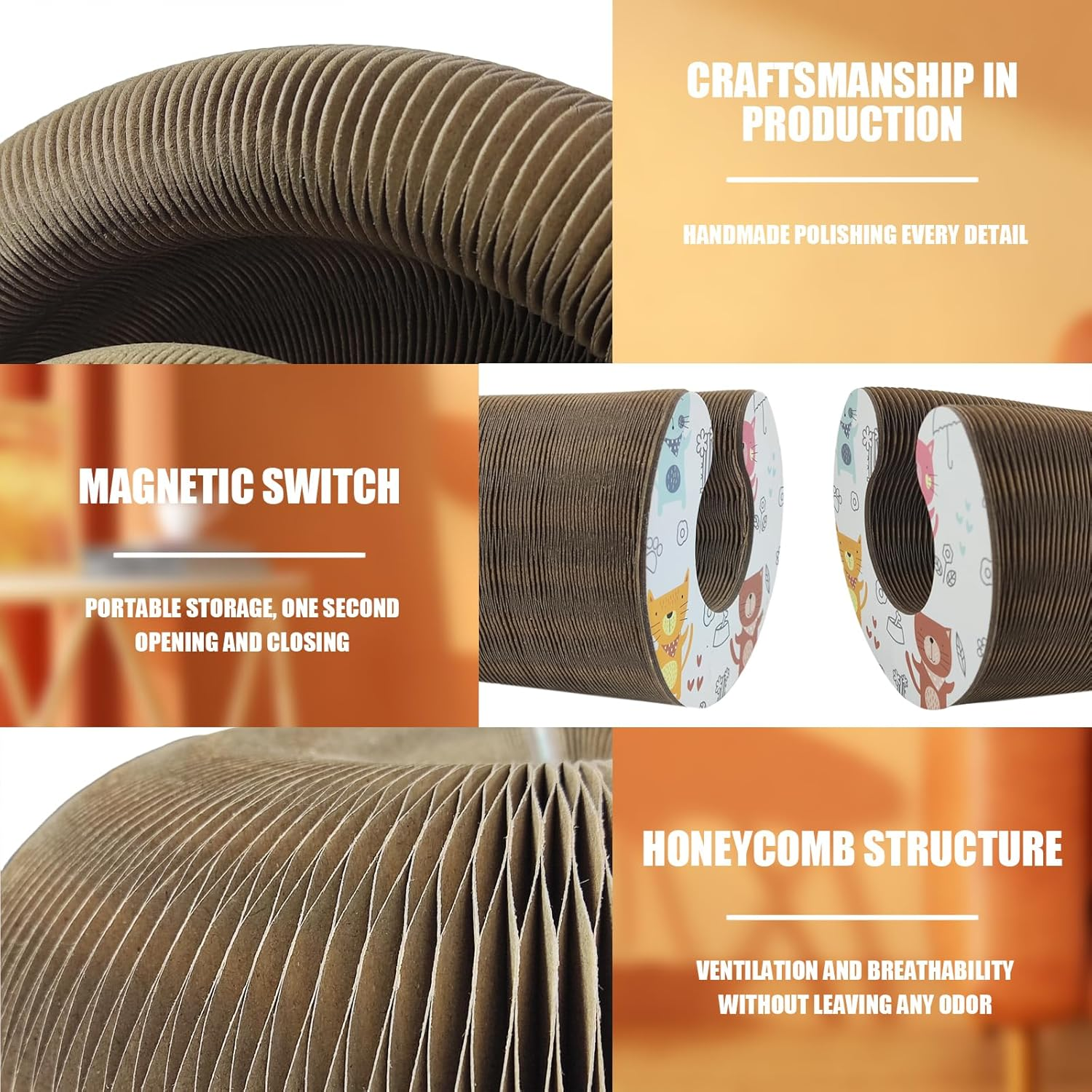 Magic Organ Cat Toy, 1PC Magic Organ Cat Scratching Board, Magic Organ Cat Scratch Board Cat Toy with Bell Cat Grinding Claw, Foldable Magnetic Corrugated Paper Circular (Classic, Count, 1) image number 4