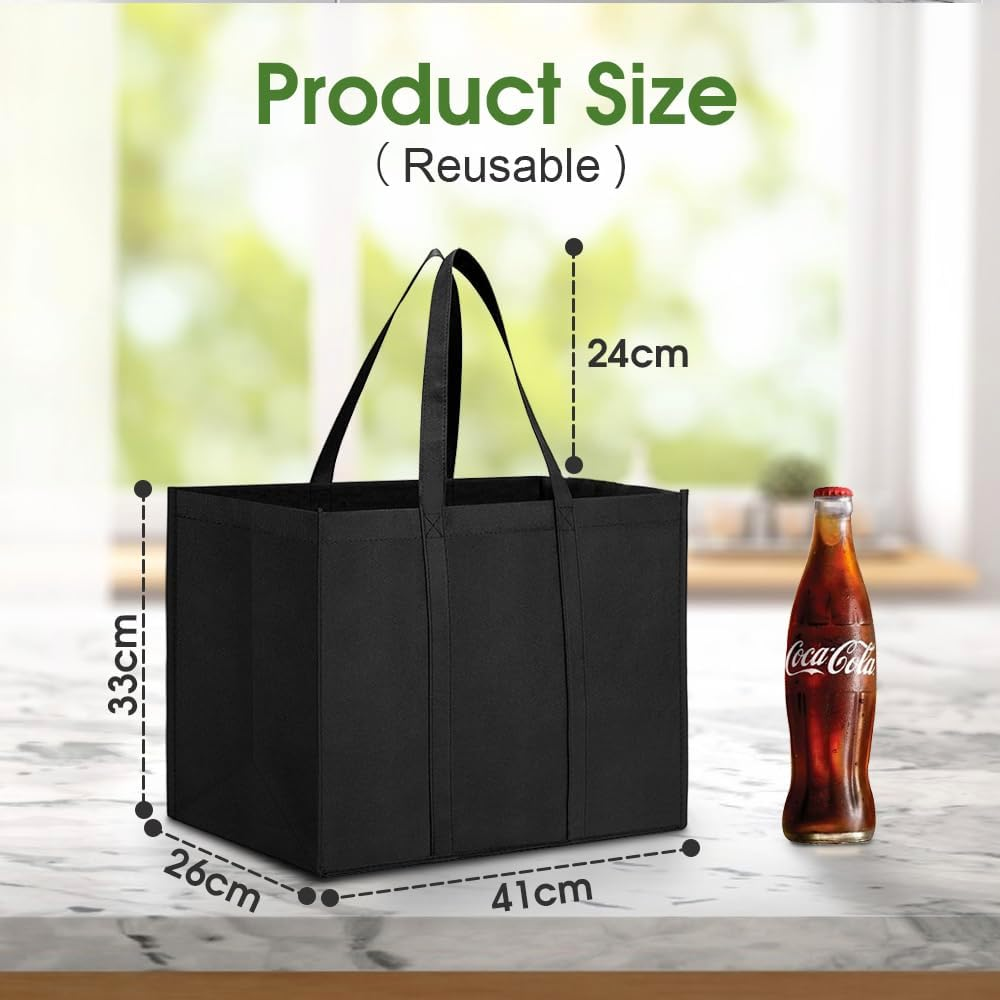 Sonicefit 6 Pack Reusable Grocery Bags, Large Foldable Shopping Totes with Reinforced Bottom, Heavy Duty, Multi-Purpose image number 3