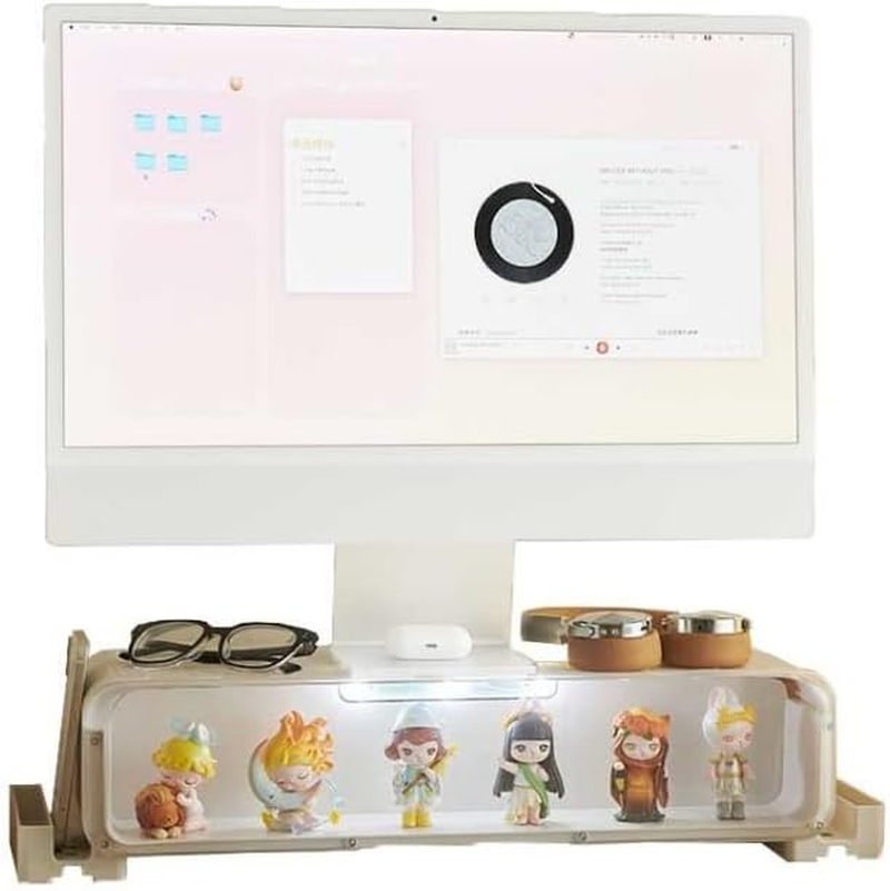 Computer Keyboard Stand,Computer Monitor Stand with Drawer and Display Minifigures,Computer Desktop Stand with Lights,Compatible with Computers,Desktops,And Laptops,Monitor Stand Riser image number 5