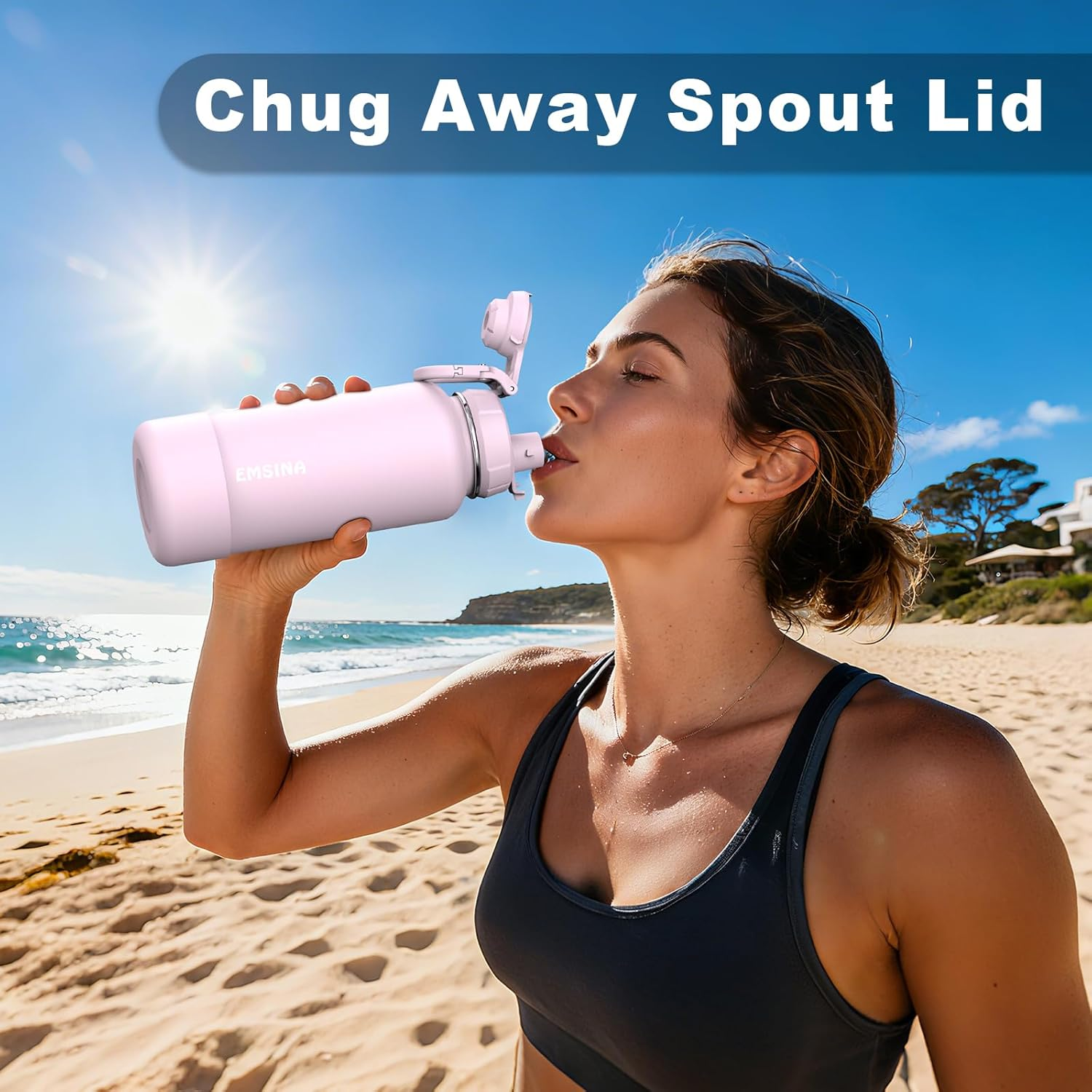 Emsina 1 Pack Insulated Water Bottle with Straw,24Oz/710Ml Stainless Steel Drinking Bottle,Leakproof Travel Cup with 2 Lids (Straw & Locking Chug Lid),Bpa-Free Sports Flask,Pink image number 5