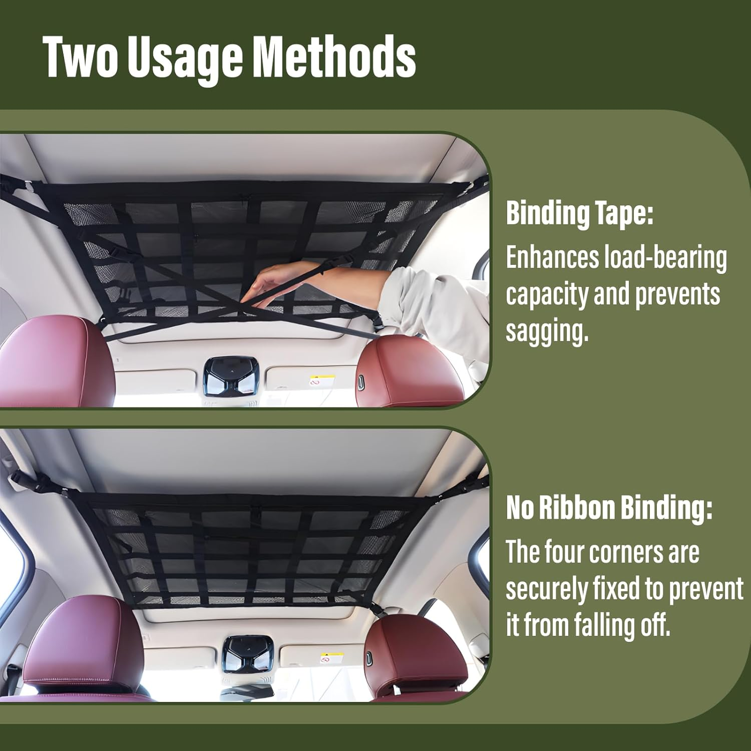 Supcomsta Car Ceiling Cargo Net with Pocket, 30.5In X 20.9In and 35.4In X 25.6In Car Ceiling Storage for Cars and SUV, Double-Layer Cars Cargo Carrier Roof Organizer Automotive Accessories (Large) image number 1