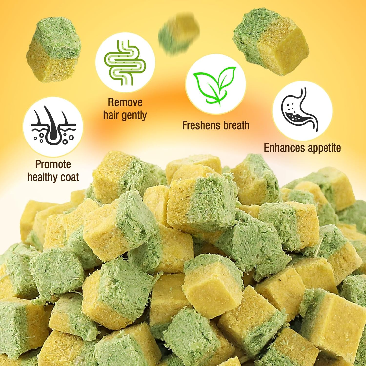 JJW Freezed-Dried Cat Grass Treats, Catgrass Egg Yolk Duo Bites, Cat Dental Treats for Hairball Control and Healthy Coat, Cats Teething Stick (60G, Egg Yolk)