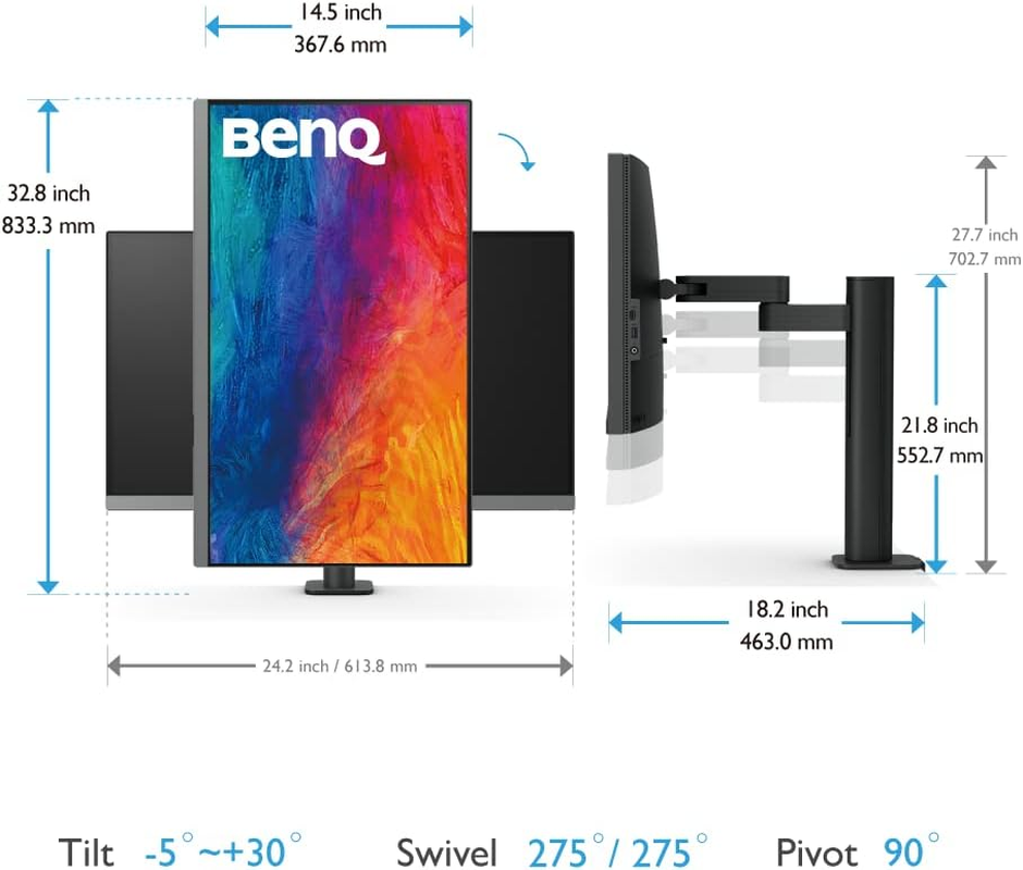 Benq PD2706UA Ergo Arm 27" 4K UHD | 99% Rec.709 & Srgb, 95% P3 | IPS | Built-In Ergo Mount | Iccsync | Uniformity | Delta E&le;3 | Calibration Report | AQCOLOR | Pantone | Usb-Hub | USB-C (90W) image number 2