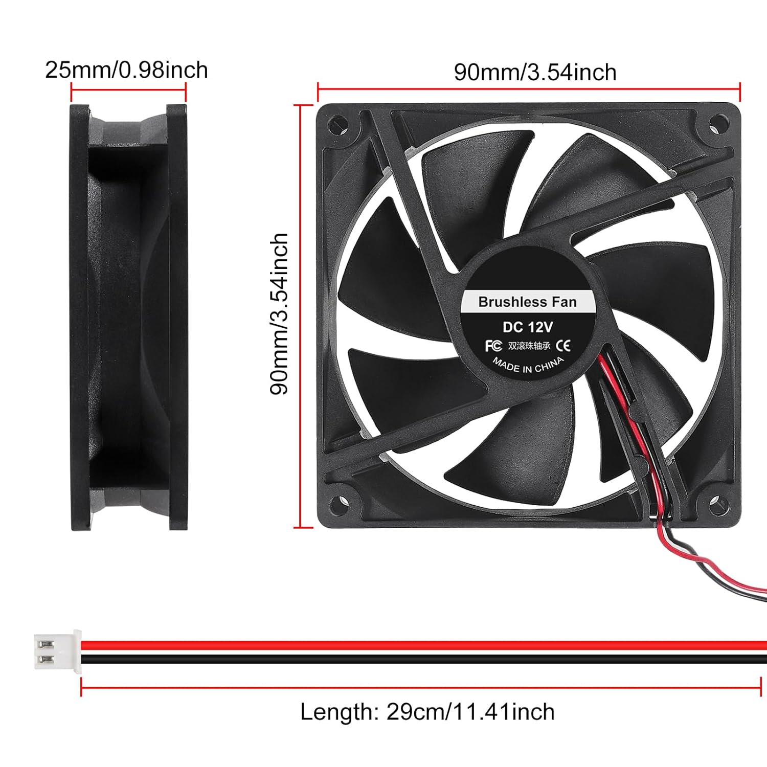 92Mm X 92Mm X 25Mm Cooling Fan with Dual Ball Bearings 3.6 Inch 12V DC 3500 RPM - Ideal for DIY Cooling, 3D Printer, CNC, Robotics image number 4