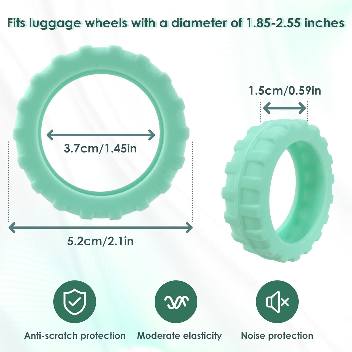EKIND Luggage Wheel Covers, Thickened Anti-Skid & Scratch-Resistant Protectors for Suitcases, Luggage Accessories (8 Pcs, Light Green) image number 5