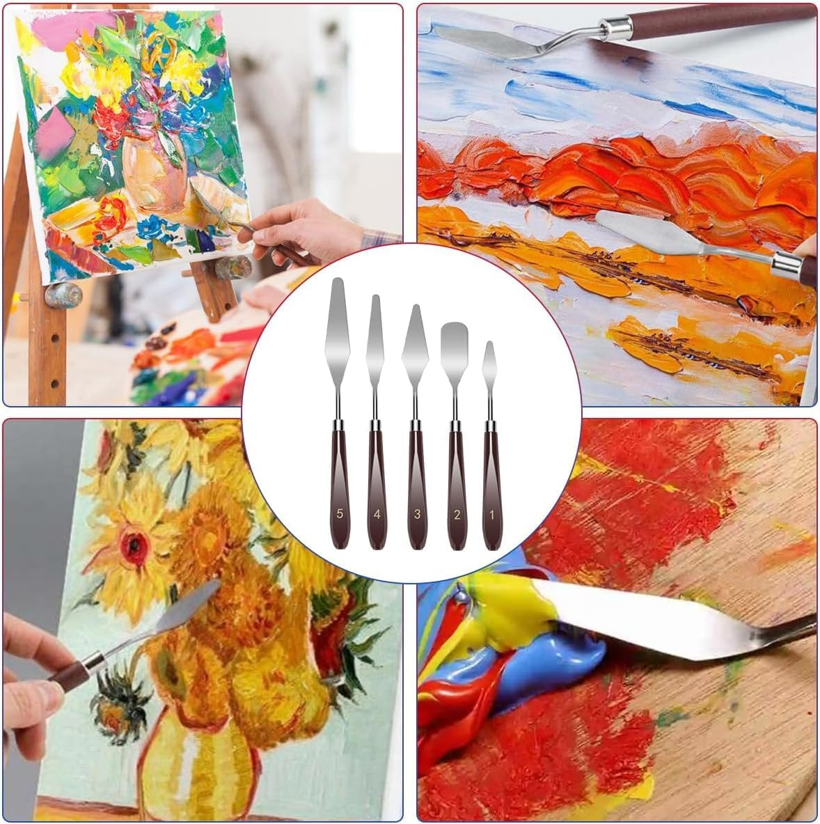 Fyvadio Palette Knife Set, 5Pcs Painting Knife Set with 6Pcs Plastic Scrapers, Pallet Knife, Mixing Scraper for Acrylic Art Palette Knives for Art Craft Painting image number 5