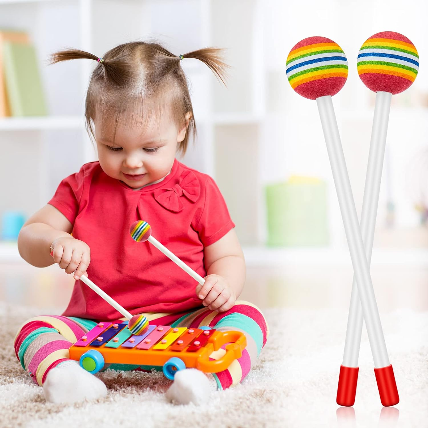 Chalyna 6 Pieces Lollipop Felt Drum Stick Soft Lollipop Timpani Mallets Foam Head Percussion Sticks Rainbow Plastic Drumsticks for Kids Hand Percussion Toy Gift Musical Instrument Accessories image number 3