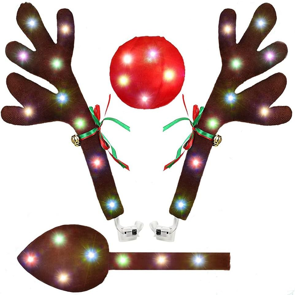 Car Reindeer Antlers,Antlers Car Kit with LED Lights,Reindeer Car Kit Antlers,Nose,Tail, for Car image number 4