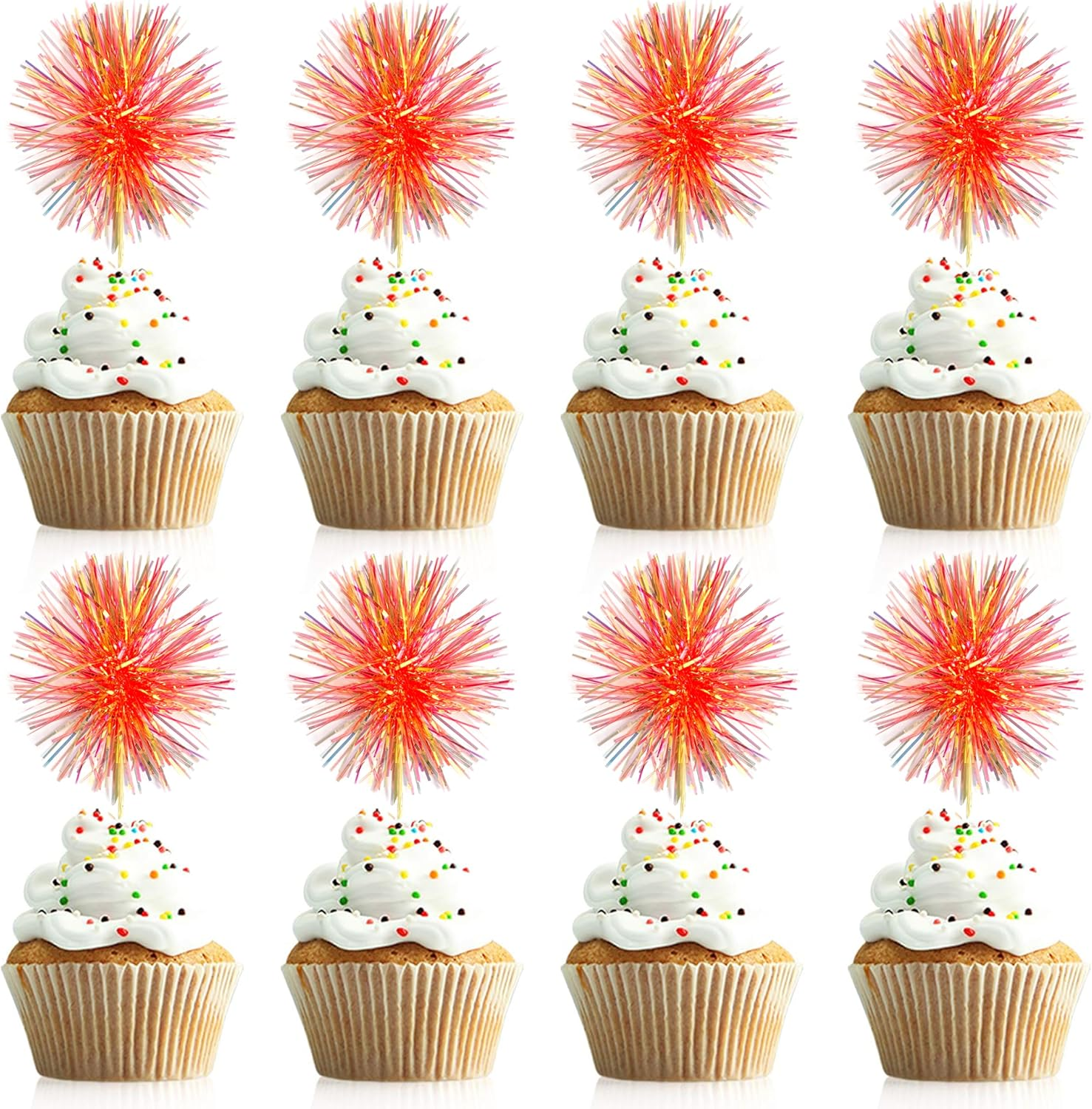 30PCS Foil Firework Cupcake Toppers, Takemay Happy Birthday Rose Cake Toppers, Sparkle Tinsel Flower Drink Stirrers Cocktail Food Fruit Toothpicks for Xmas Party Birthday Wedding Ceremony - Blue+Purple image number 2