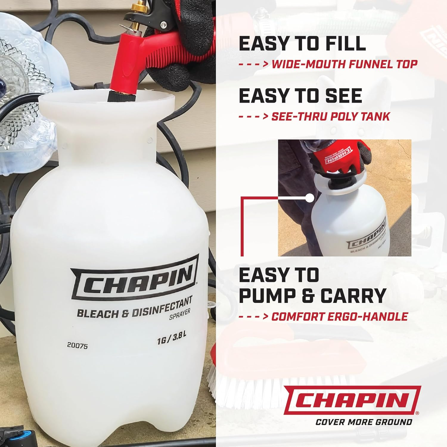 Chapin International 20075 Bleach & Disinfectant Bleach Sprayer, 1 Gallon, Translucent White image number 3