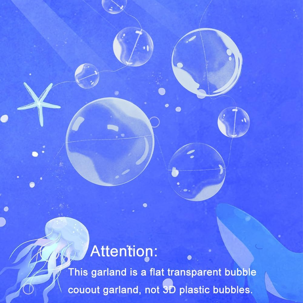 6 Pcs White Bubble Garlands Decorations, PVC Mermaid Birthday Decorations, 3D Bubble Coutout Garland under the Sea Party Decorations for Kid&rsquo;S Birthday Party, Little Mermaid Party Favors Supplies image number 4