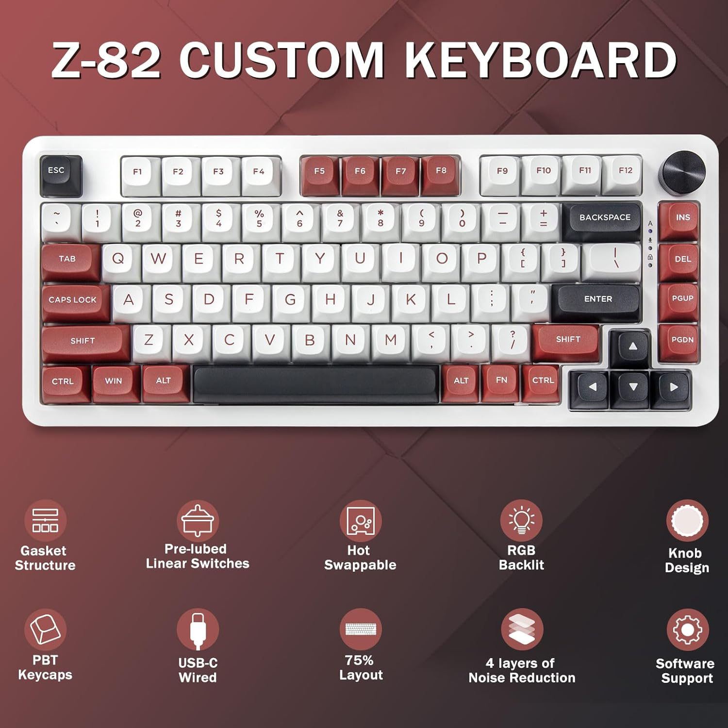 E-Yooso Creamy Mechanical Keyboard Wired, Hot Swappable, Pre-Lubed Linear Switches, Gasket Structure with Sound Dampening Foam, RGB Backlit, 82 Keys Custom Gaming Keyboard for Pc,White image number 5