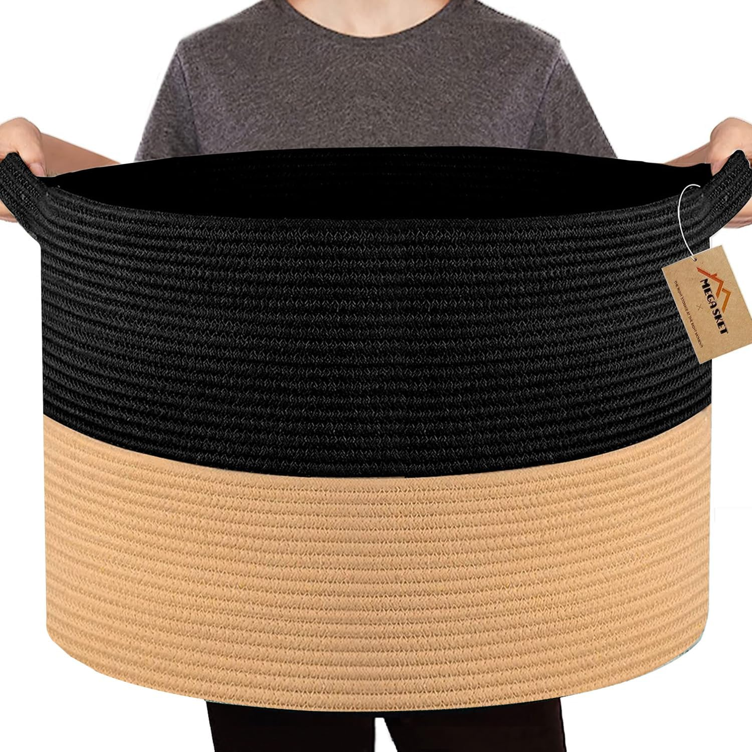 MEGASKET Extra Large Green Storage Baskets, 22" X 22" X 14" Kids Toy Baskets Storage, XXXL Dog Toy Bin Basket, Nursery Baby Toy Organizer Box, Soft Cotton Rope Woven Basket, Blanket Basket Living Room