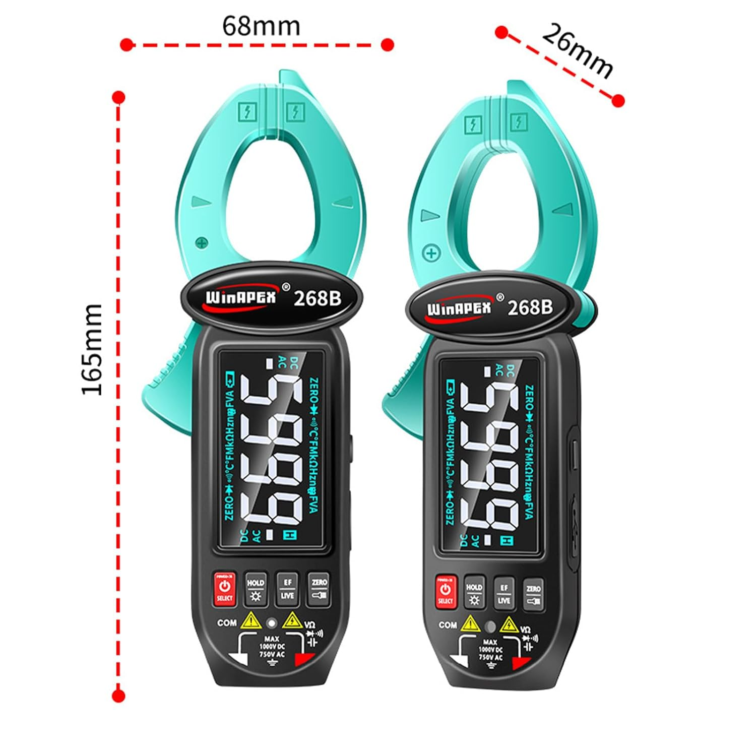 Digital Clamp Meter Multimeter: 6000 Counts Amp Voltage Tester Auto-Ranging with AC/DC Voltage, Capacitance, Resistance, Ohm, Continuity, Diode, Hz, Temp Test image number 3