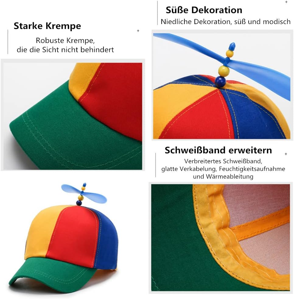 Voarge Propeller Hat, Propeller Hat, Helicopter Cap, Baseball Cap for Adults & Kids - Adjustable Size (Unisex Design)