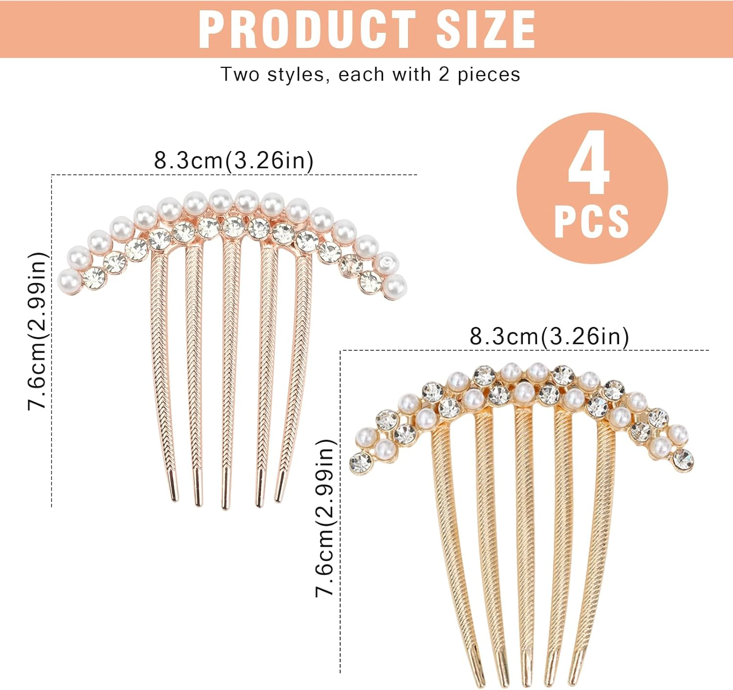 4 PCS Rhinestone Hair Comb Vintage Crystal Hairpins Hair Clips Metal Non-Slip Comfortable Hair Clips Pins Claw Rhinestone Glitter Sparkly Jeweled Gems Crystal Hair Accessories for Women Girls image number 3