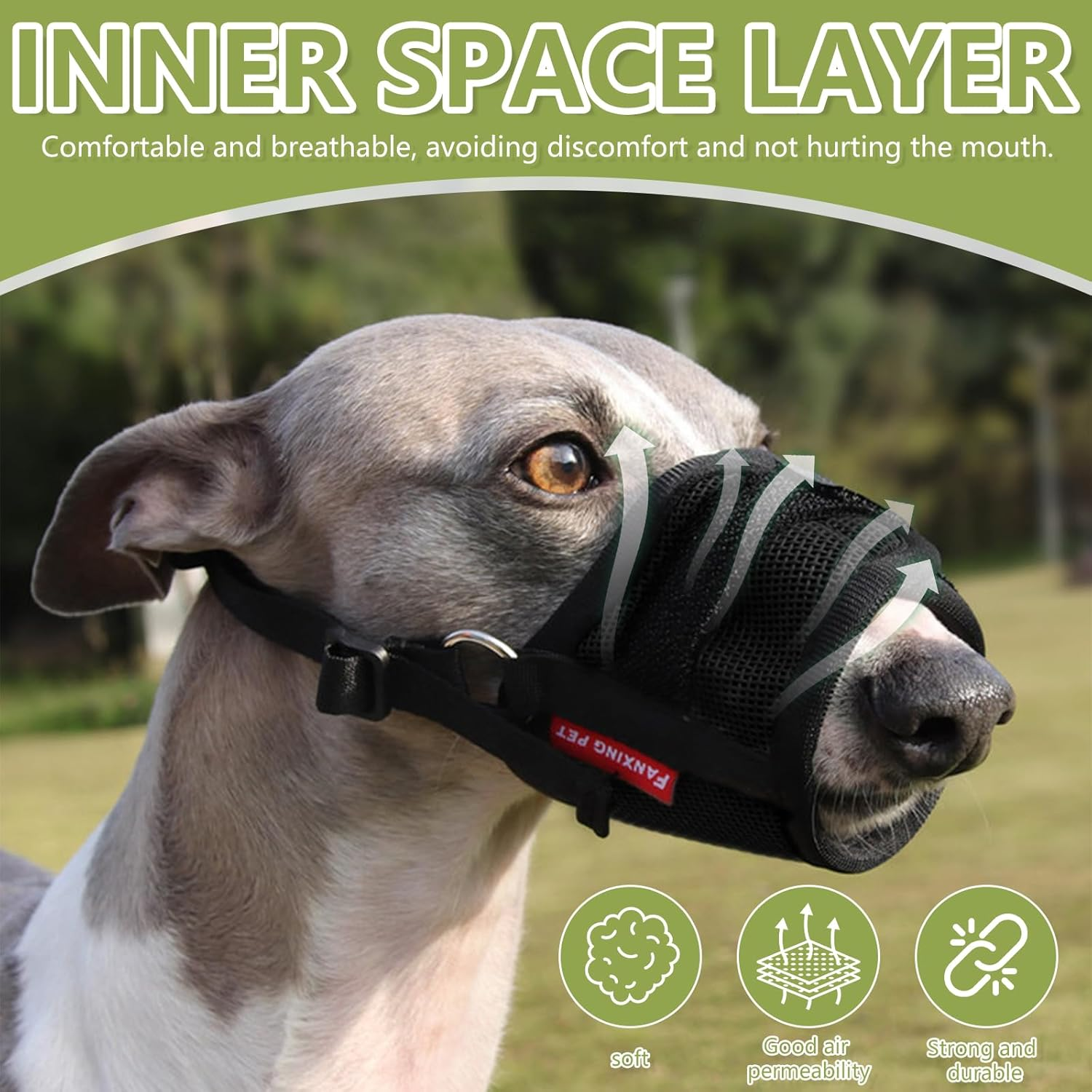 Charming Club Adjustable Dog Muzzle for Small & Medium Dogs - Breathable Mesh Anti-Bite Mask with Hook & Loop Strap | Stops Barking, Chewing & Biting (Black, L) image number 5