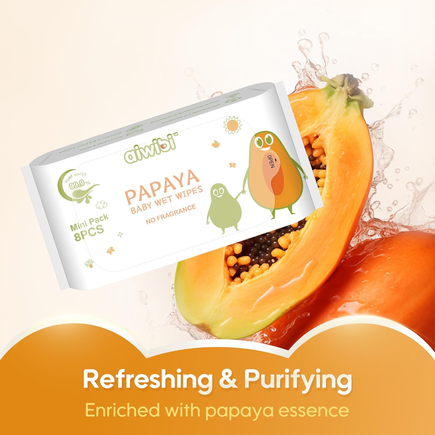 AIWIBI Travel Baby Wipes, Mini Baby Wet Wipes Travel Size, Portable Small Pack Baby Wipes, Unscented, over 99% Purified Water, Papaya Extract, Hypoallergenic, 640 Count (Packs of 80) image number 4