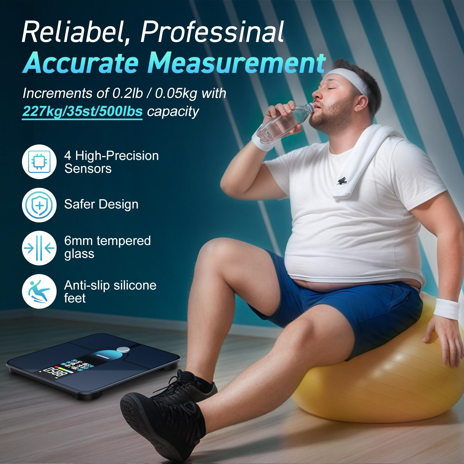 Smart Bathroom Scales Body Weight and Fat Percentage, INSMART Color Display High Precision Weight Scale, Digital Scale for Accurate BMI Muscle Mass Composition - Black image number 1