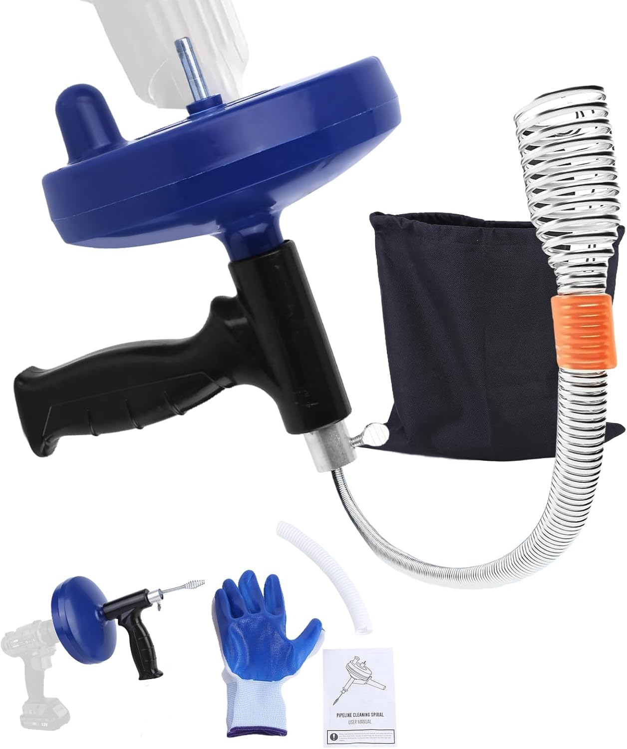 LJEC Pipe Cleaning Spiral 7.5 M with Drill Attachment Manual and Electric Pipe Cleaning Device Stainless Steel Effective Drain Spiral against Blockages with Gloves for Sink, Bathroom, Kitchen image number 2