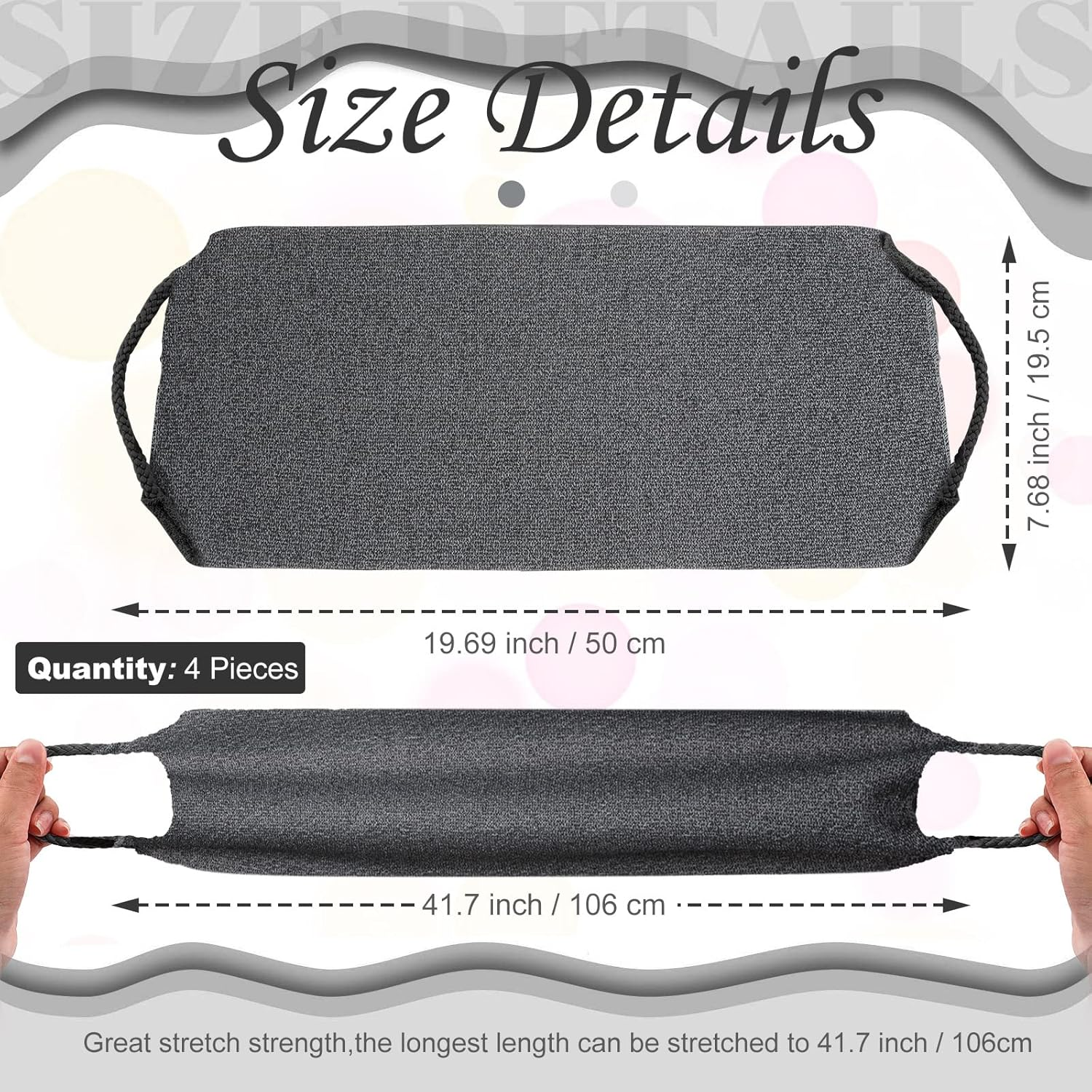 Moukeren Exfoliating Back Scrubber with Handles 4 Pack Nylon Back Exfoliator Extended Length Washers Scrubbers Stretchable Pull Strap Exfoliating Washcloth(Grey, Cream White) image number 5