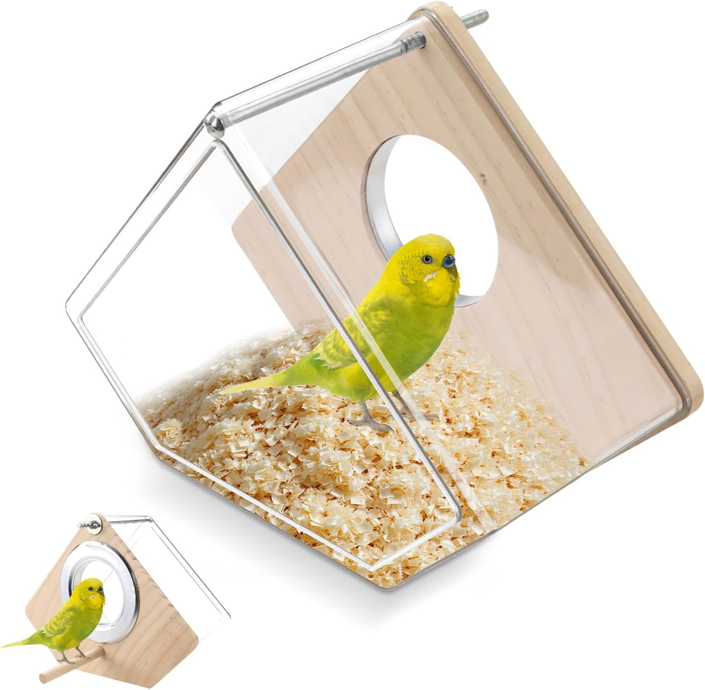 Parakeet Nesting Box for Cage, Nesting Box, Transparent Design, Bird Nest Incubator with Perch, Wooden Bird Cage, House for Inseparable Finch (Triangle) image number 6