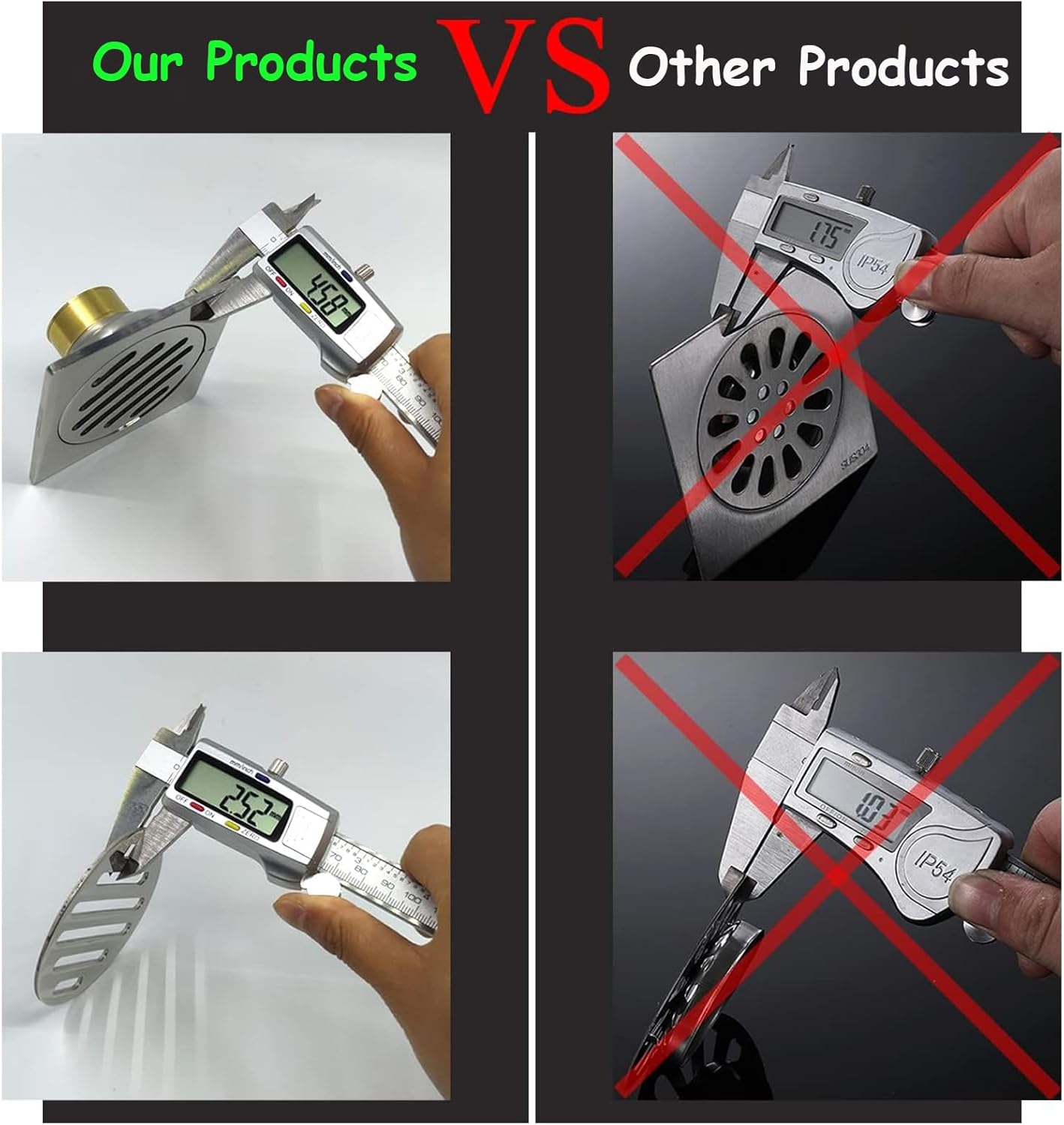 Taoluwin Square Shower Drain, 4" Stainless Steel Floor Drain, Shower Deodorant Floor Drain with Gravity Control Automatic Inner Core, Suitable for Bathroom and Kitchen image number 2