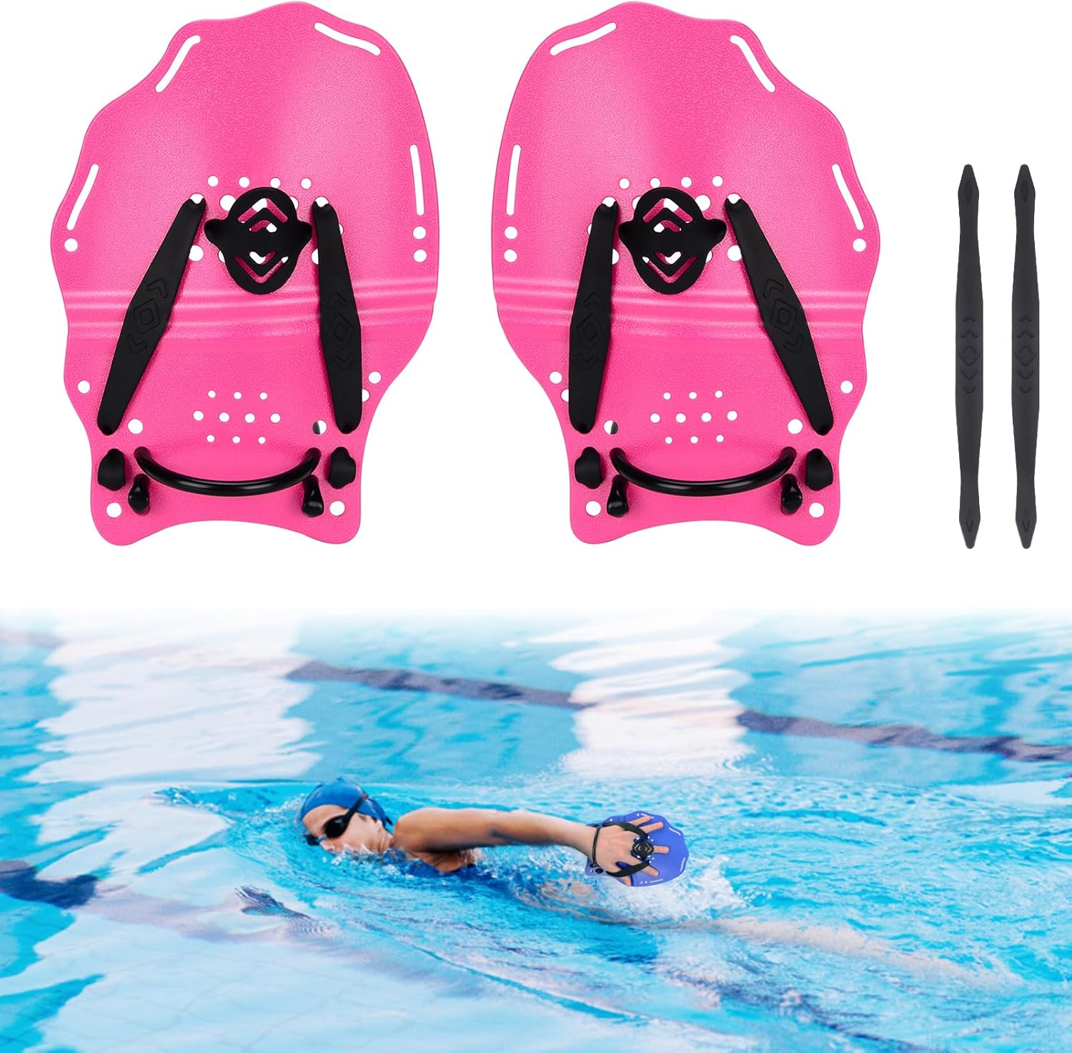 Hikeen Swim Paddle Hand, Swim Training Hand Paddles with Adjustable Straps, Swimming Hand Paddles for Children Adult image number 5